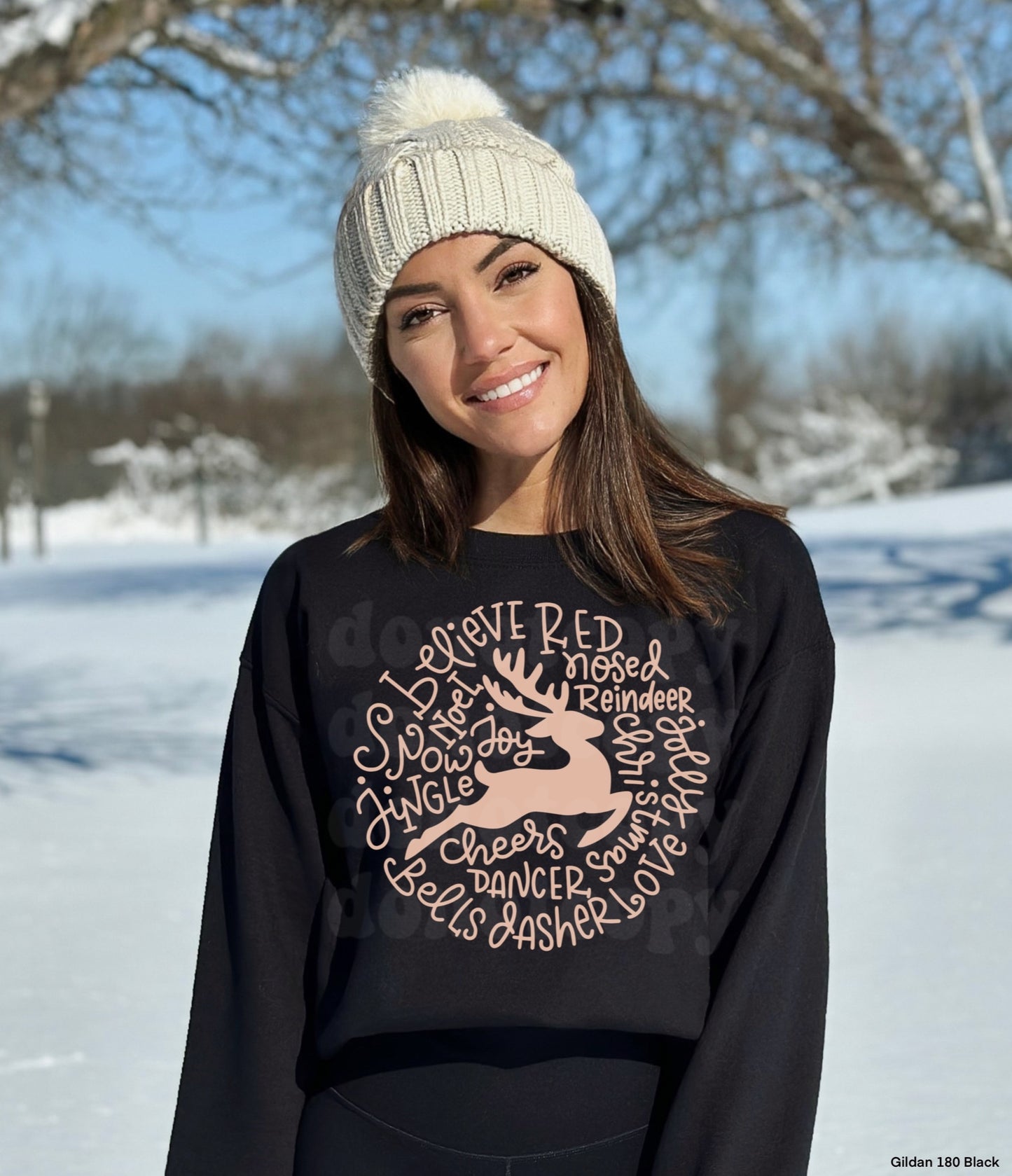 Reindeer Typography LIGHT TAN INK