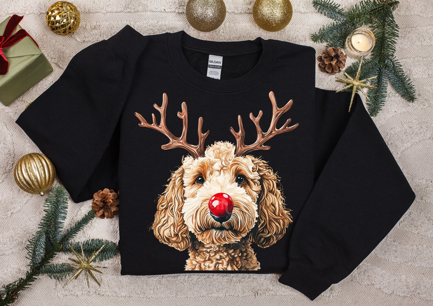 Goldendoodle Reindeer MATTE CLEAR FILM
