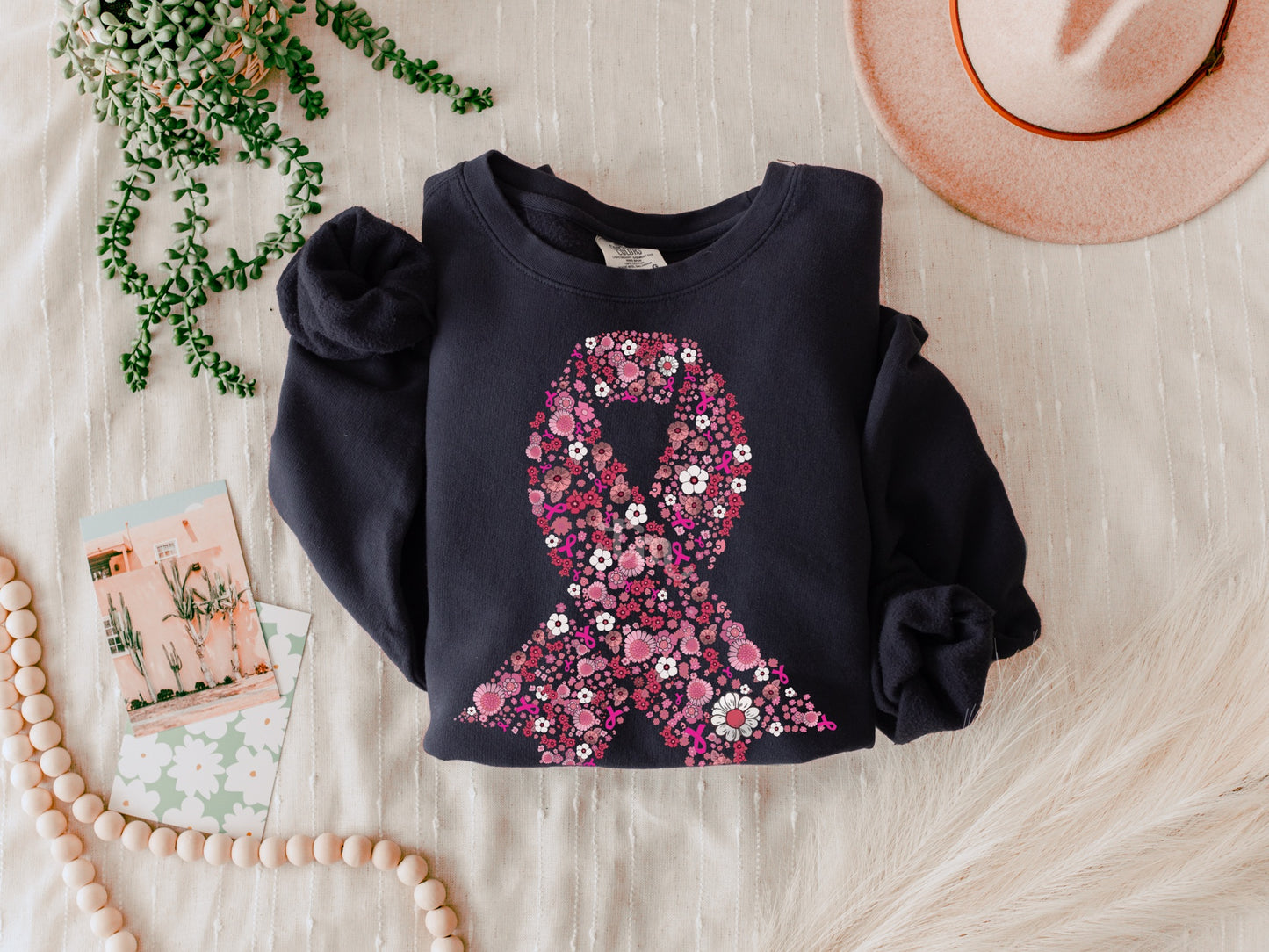 Floral Breast Cancer Awareness Ribbon MATTE CLEAR FILM