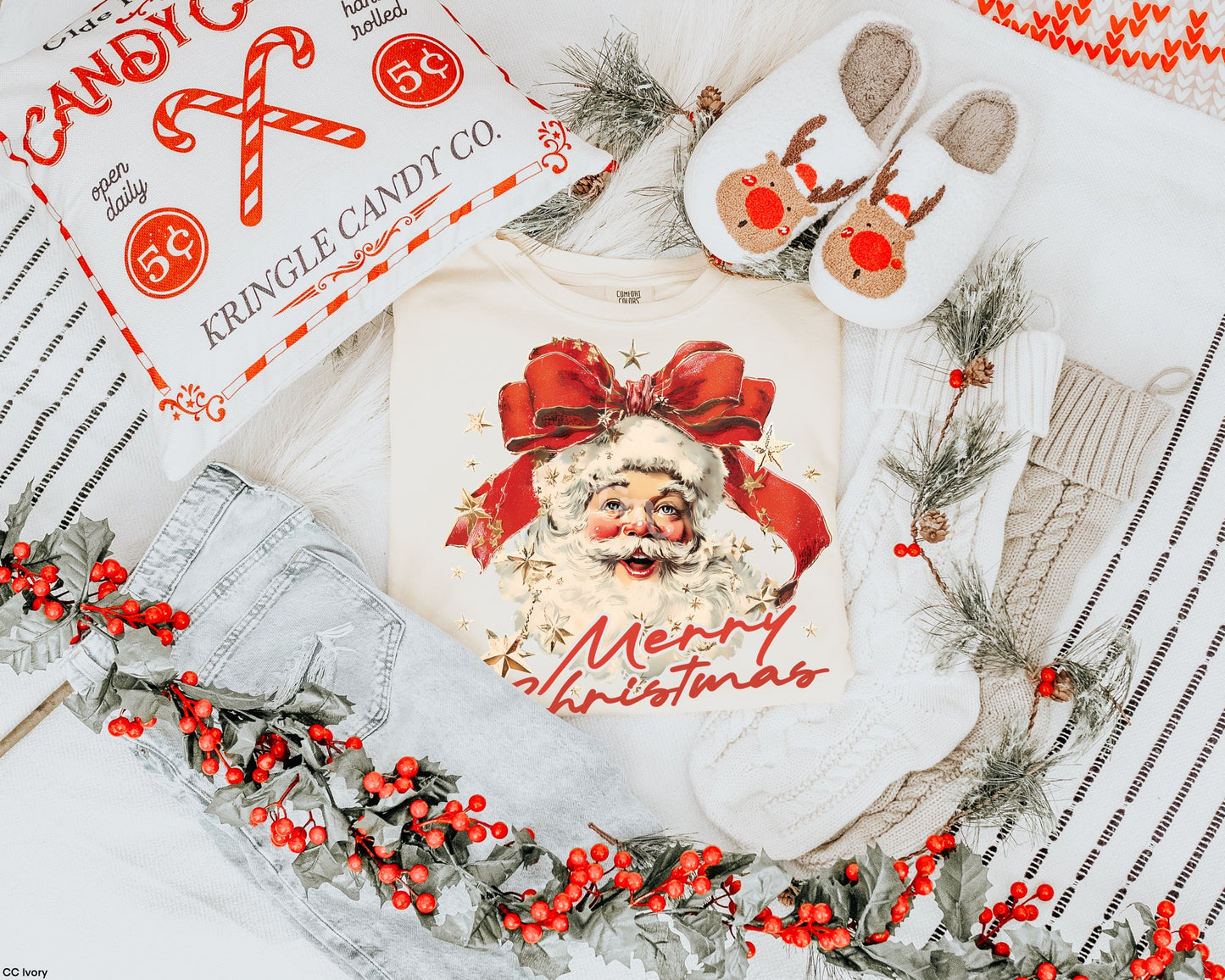GLITTER Vintage Santa Merry Christmas MATTE CLEAR FILM