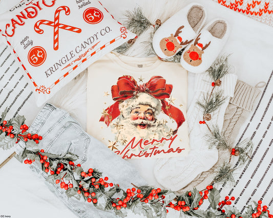 GLITTER Vintage Santa Merry Christmas MATTE CLEAR FILM