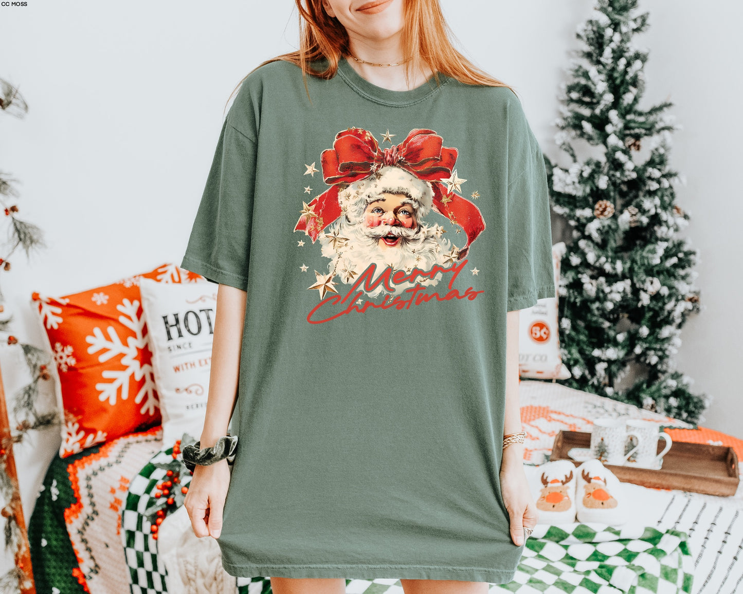 GLITTER Vintage Santa Merry Christmas MATTE CLEAR FILM