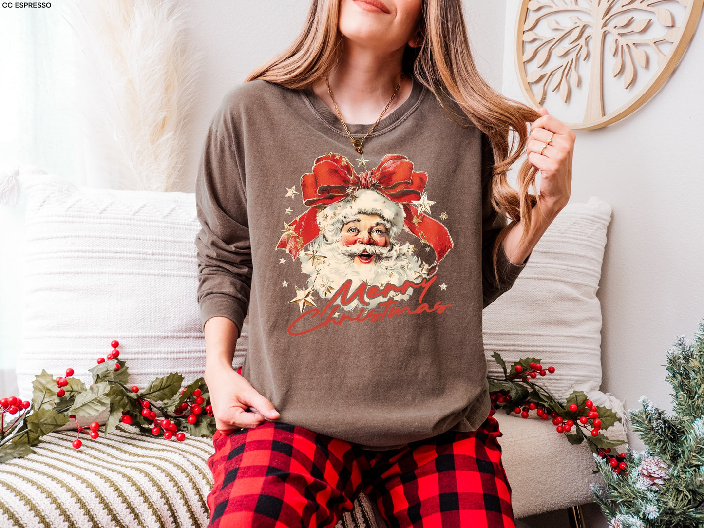 GLITTER Vintage Santa Merry Christmas MATTE CLEAR FILM