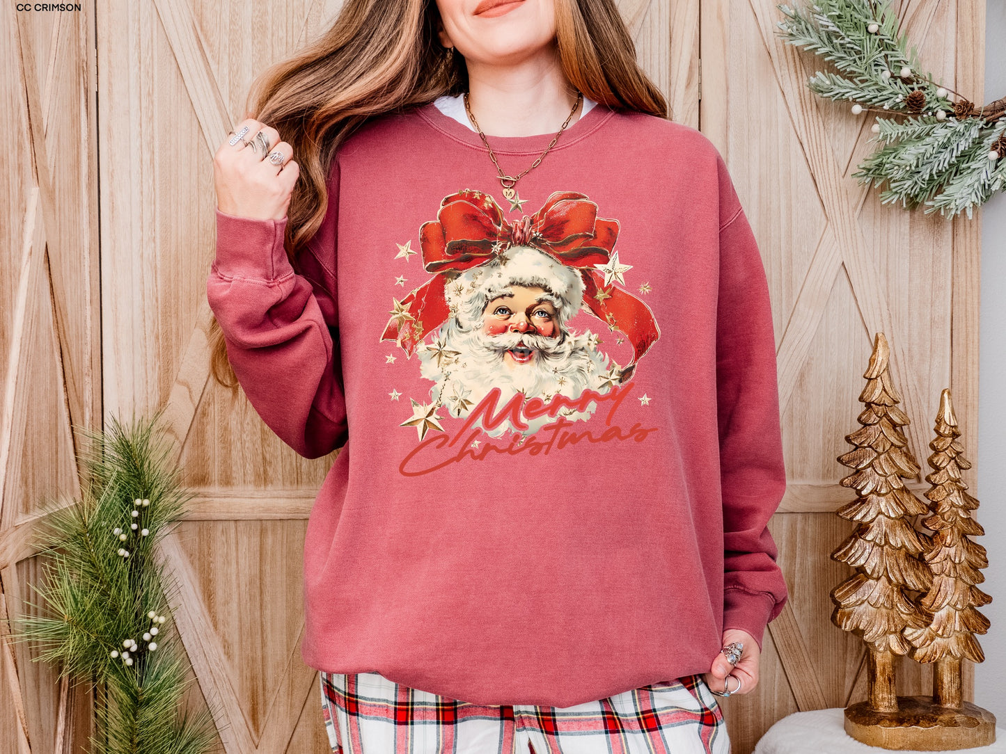GLITTER Vintage Santa Merry Christmas MATTE CLEAR FILM