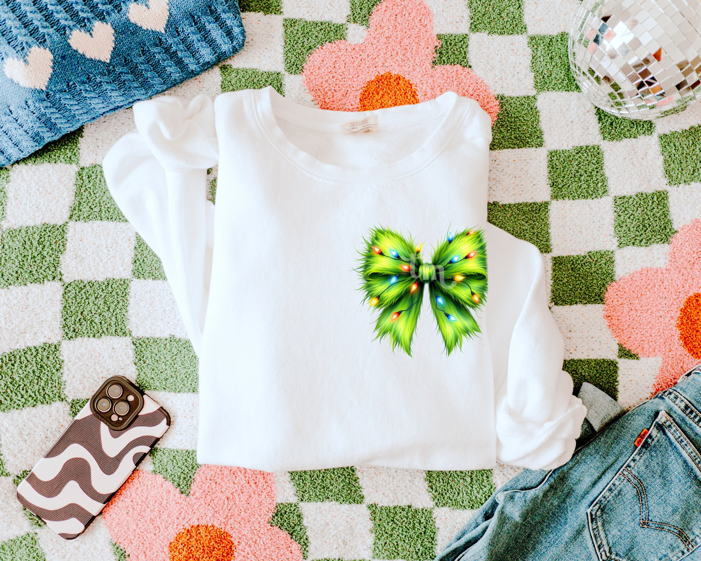 TMT // Furry Green Christmas Bow FULL SIZE + POCKET