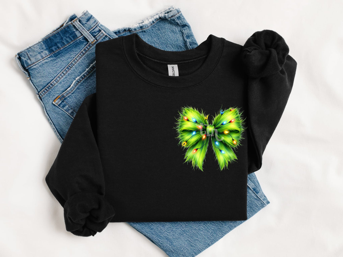 TMT // Furry Green Christmas Bow FULL SIZE + POCKET