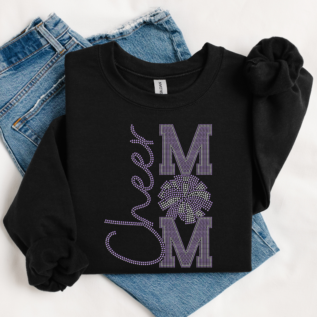 Cheer Mom Pom RHINESTONE TRANSFER