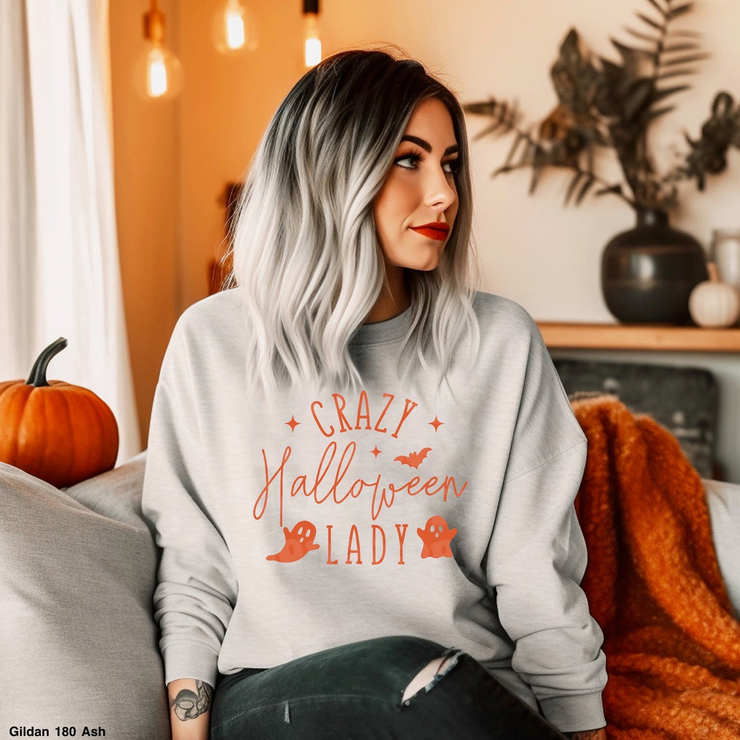 Crazy Halloween Lady ORANGE INK