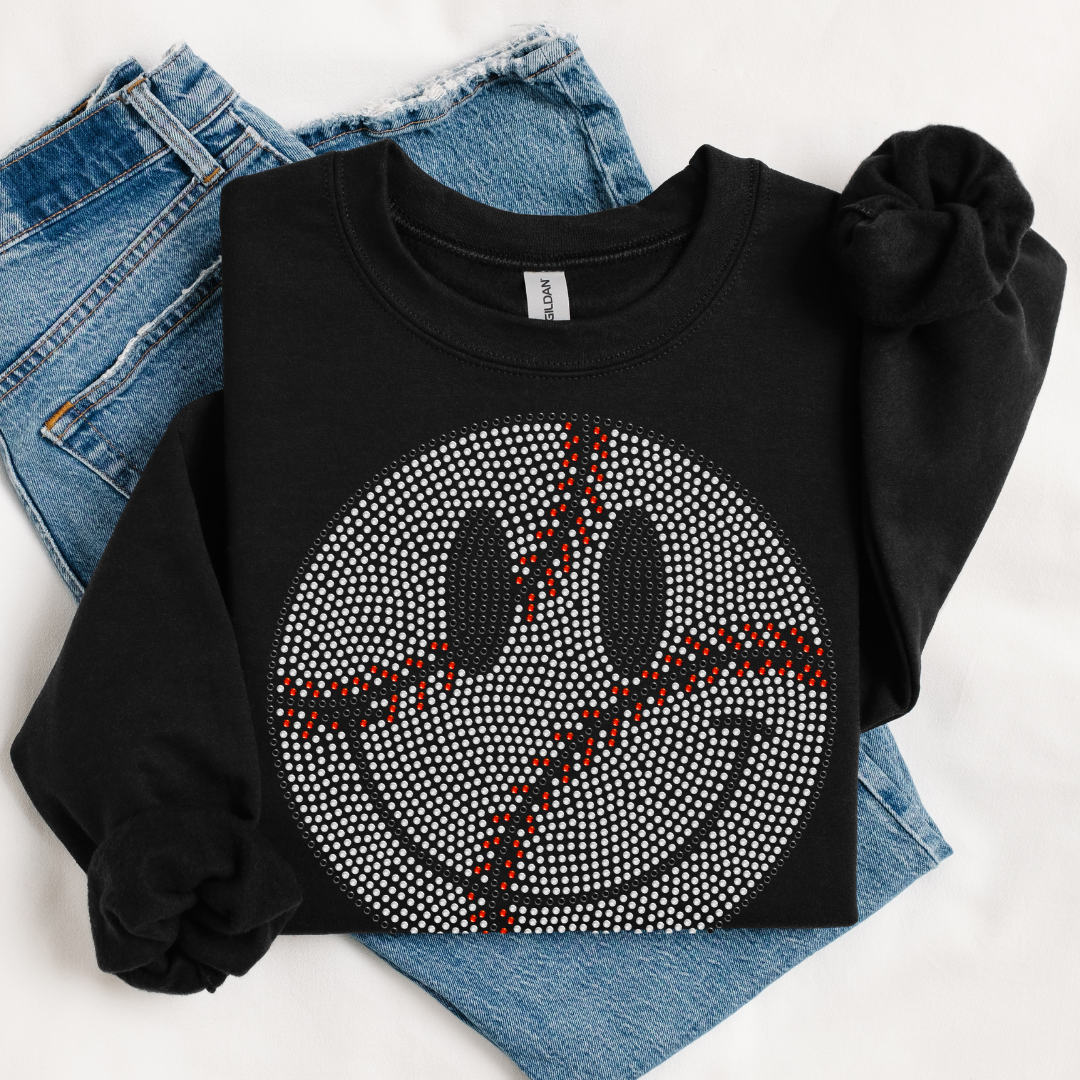 Baseball Happy Face RHINESTONE TRANSFER