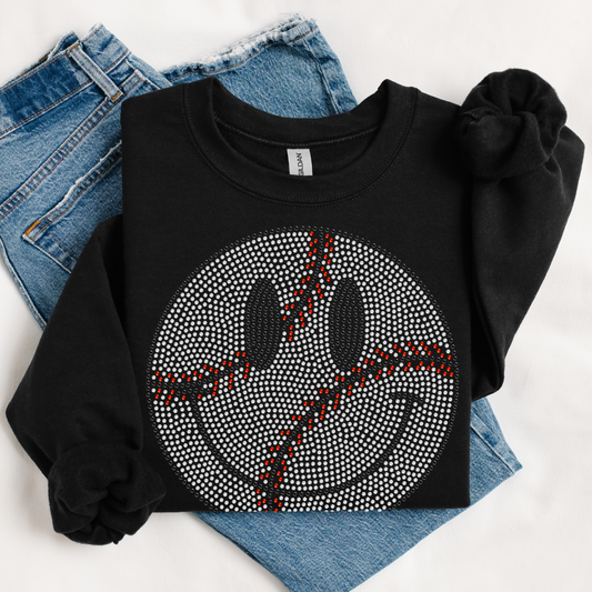 Baseball Happy Face RHINESTONE TRANSFER
