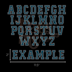 Semi Custom Spangle Transfer - 2 Inch College Font - 2 Color Fill