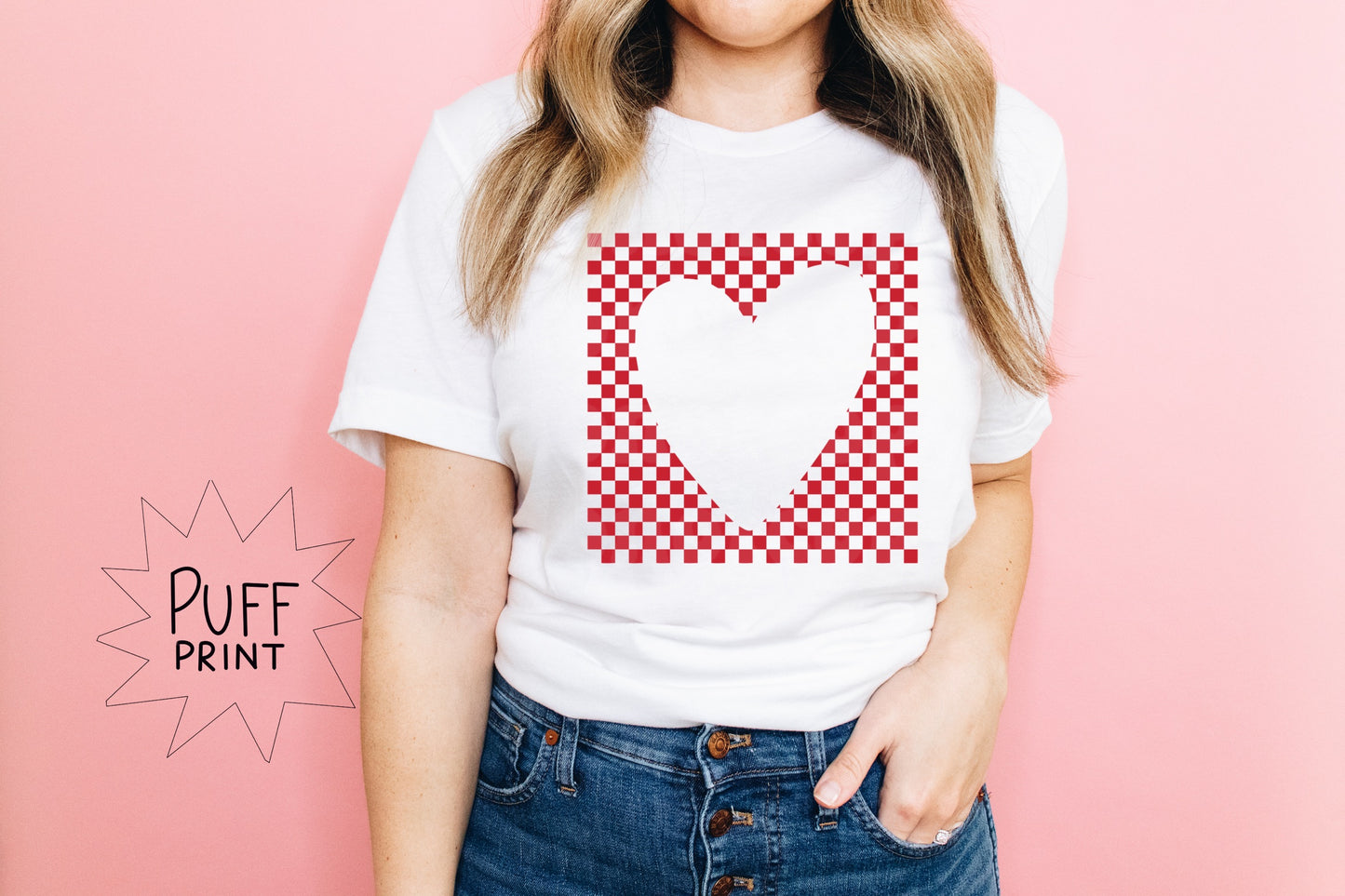 TMT // Checkered Heart Cutout PUFF RED INK 350 Degrees