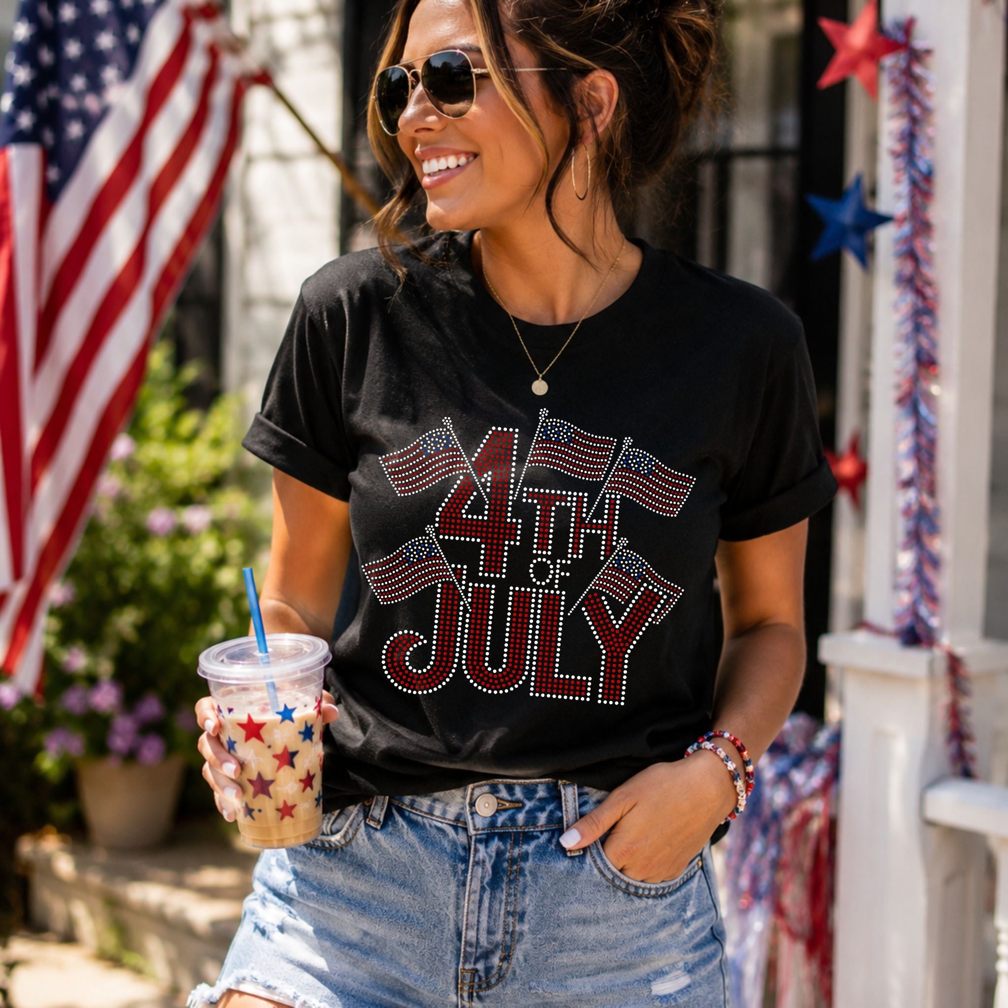 MADE TO ORDER // 4th of July with Flags SPANGLE TRANSFER c. 102 + 2899 + 110