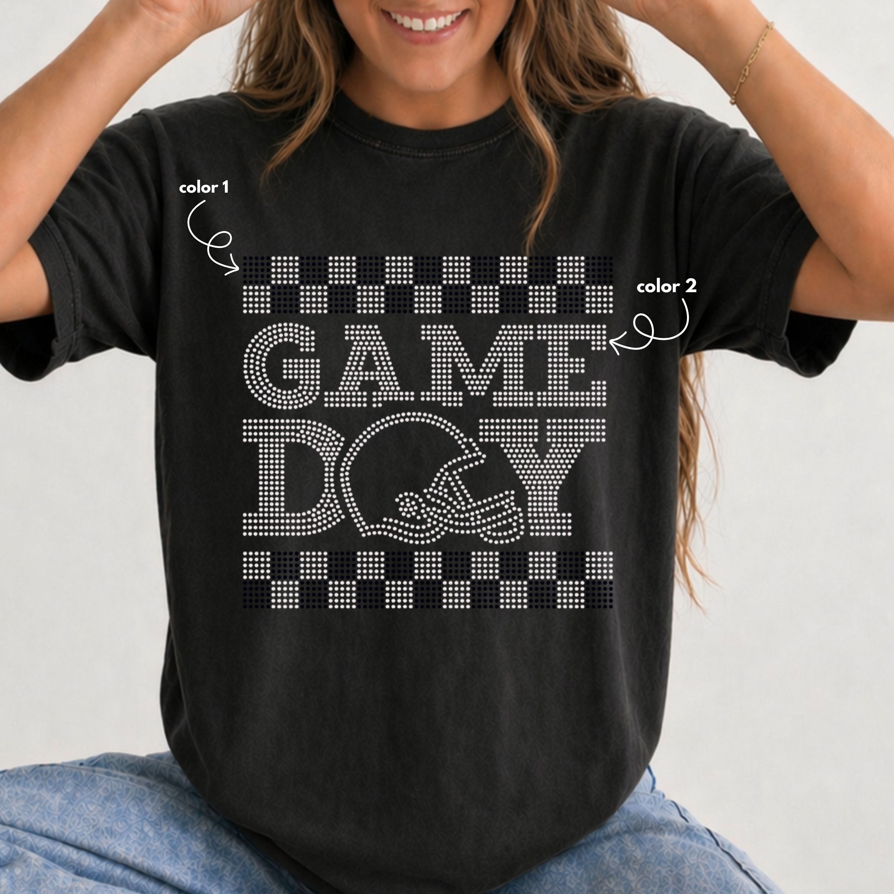 Checkered Game Day Football Helmet SPANGLES TRANSFER