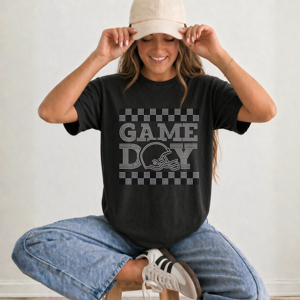 Checkered Game Day Football Helmet SPANGLES TRANSFER