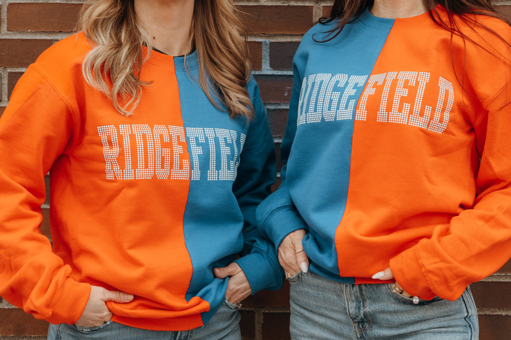 Ridgefield Blue Orange Split Rhinestone Crewneck