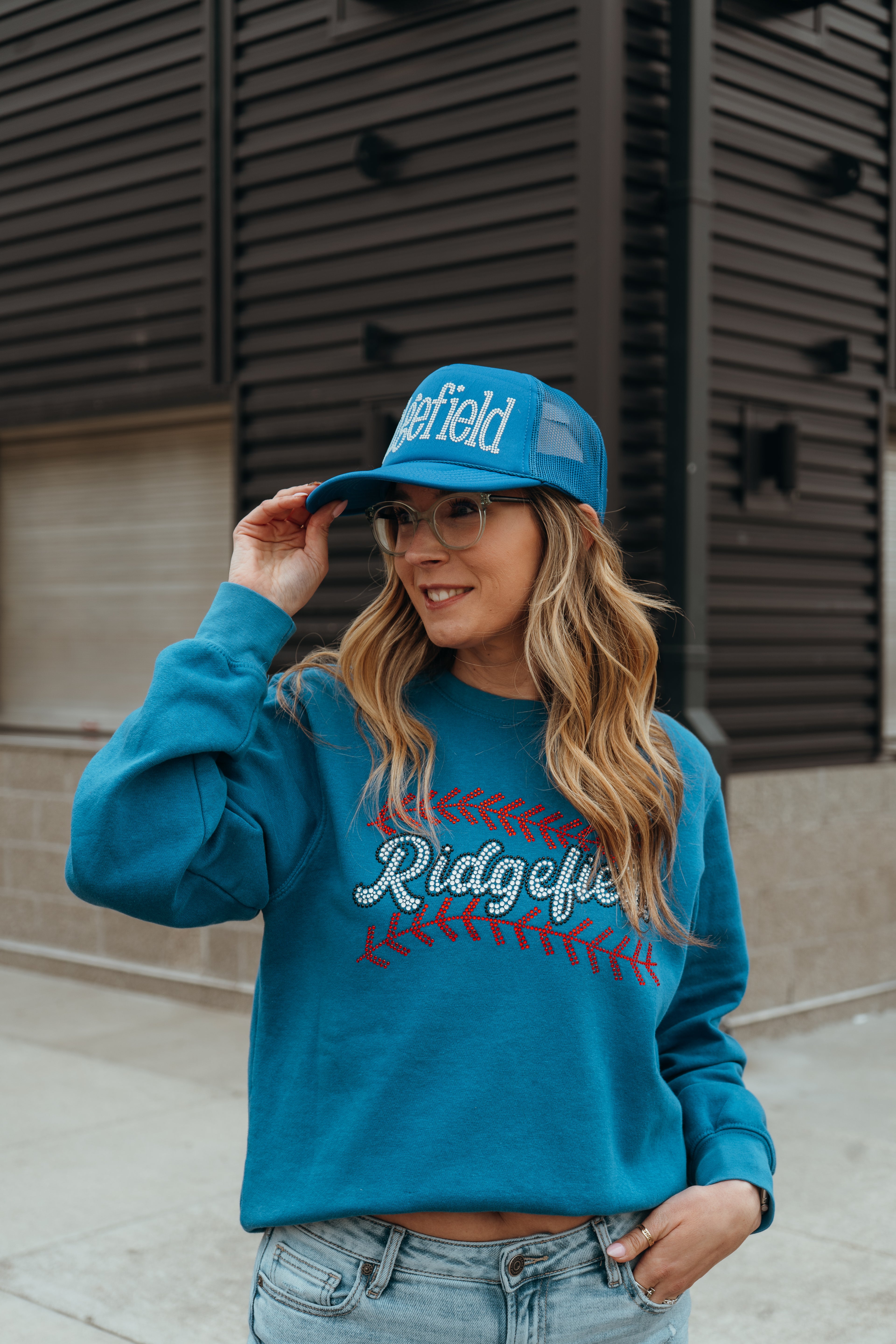 Ridgefield Baseball Stitching Rhinestone Crewneck