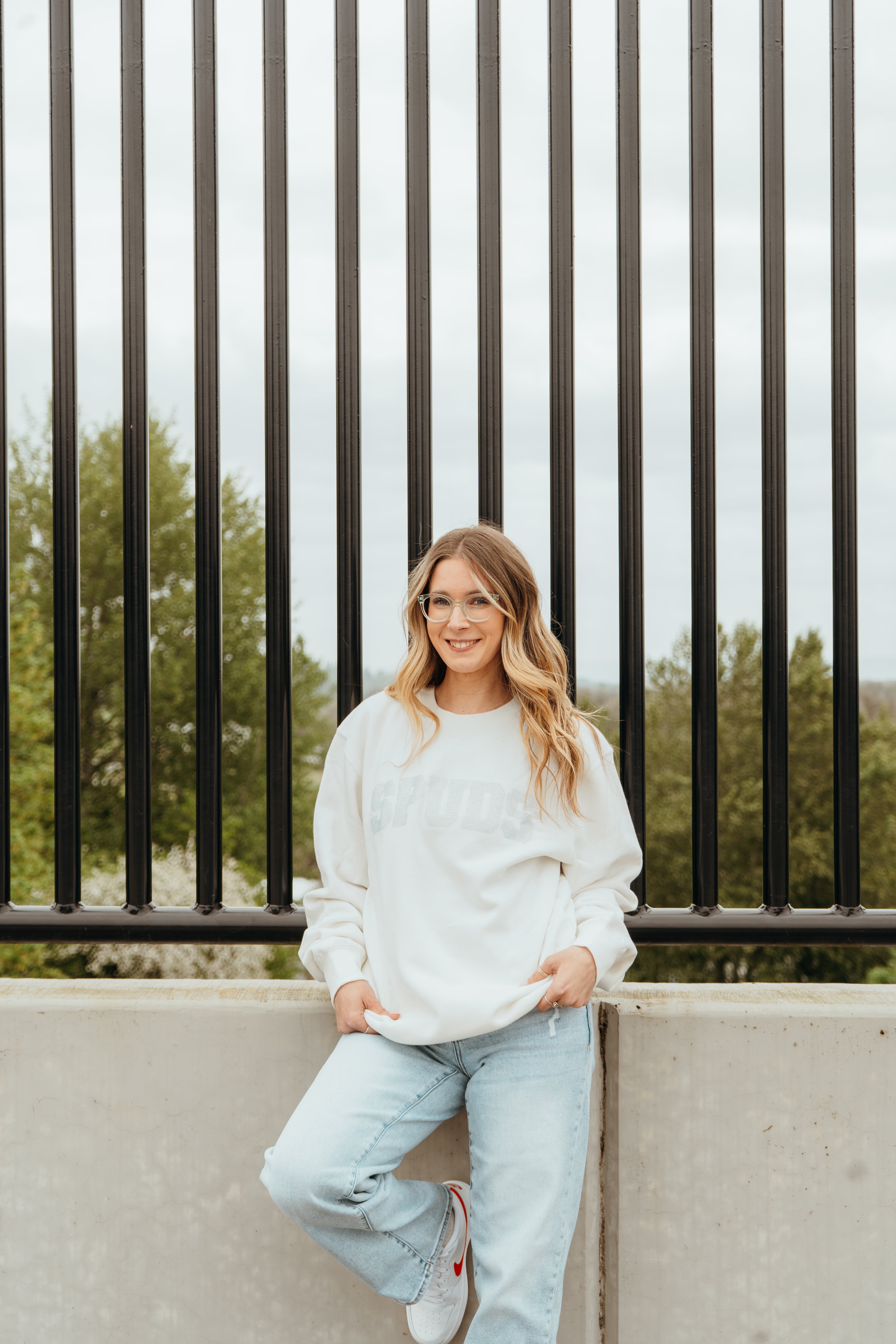 Spuds White on White Rhinestone Crewneck