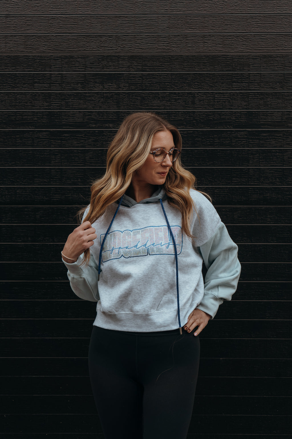 Ridgefield Spudders Color Block Rhinestone Cropped Hoodie