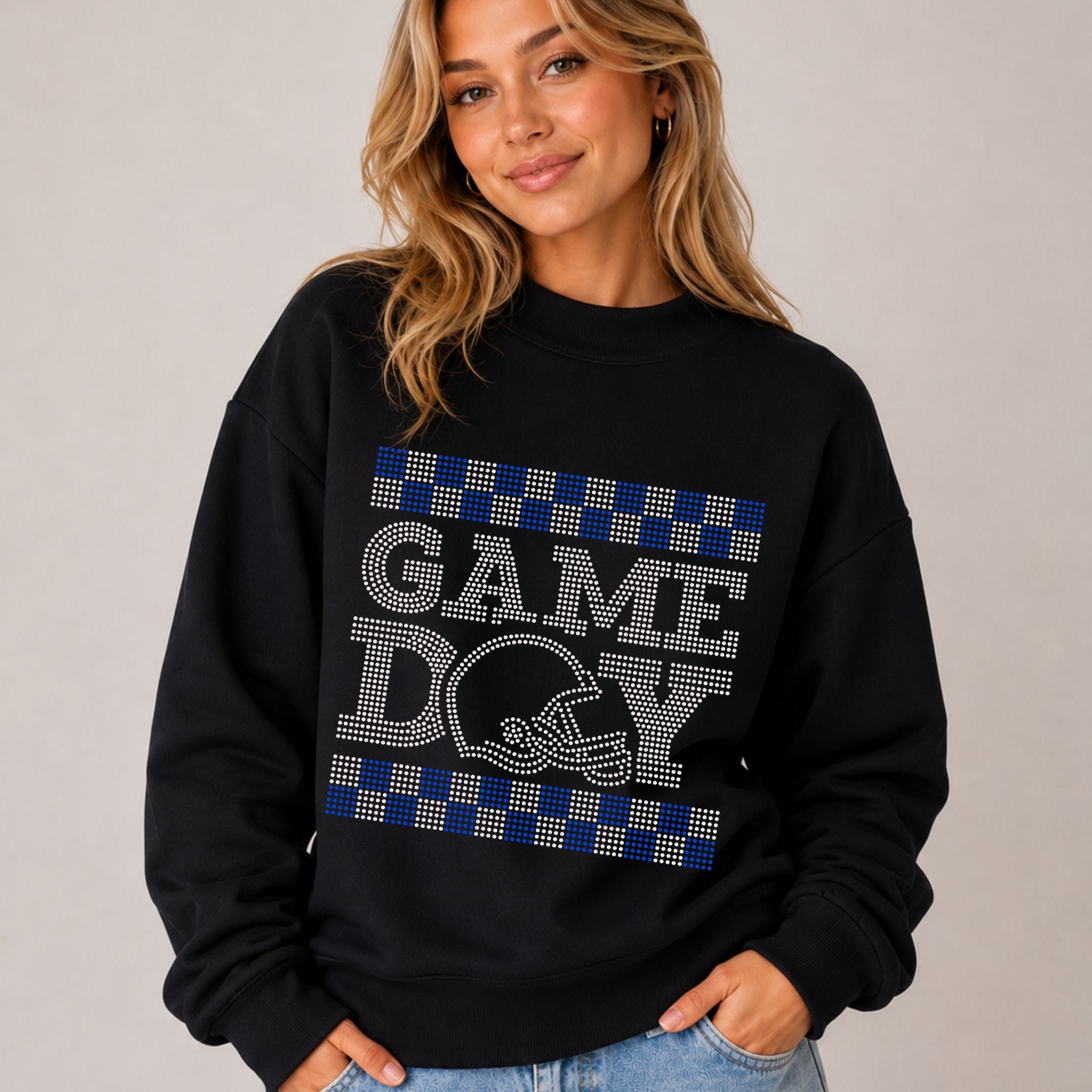 READY TO SHIP // Checkered Game Day Football Helmet SPANGLE TRANSFER c. blue + silver