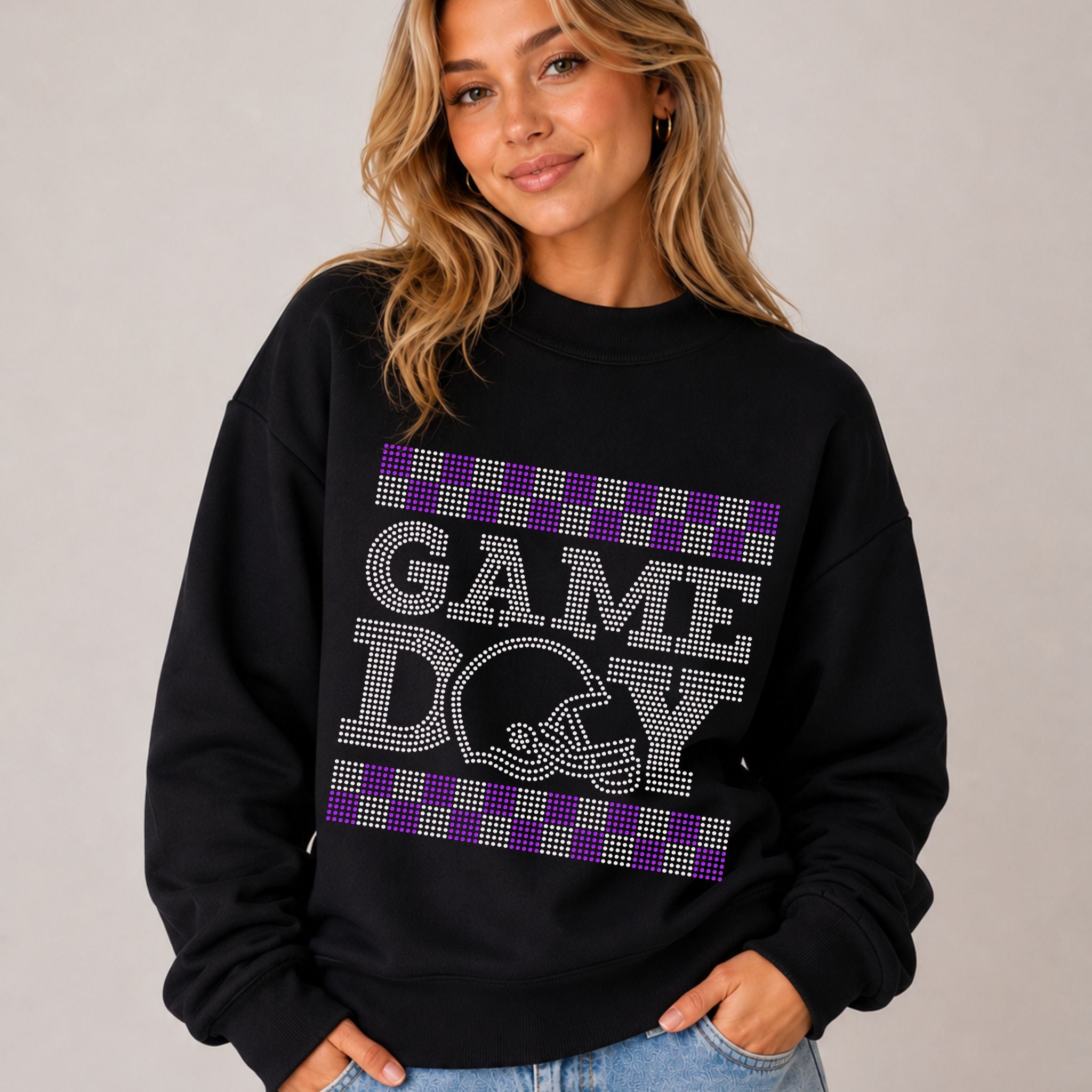 READY TO SHIP // Checkered Game Day Football Helmet SPANGLE TRANSFER c. purple + silver