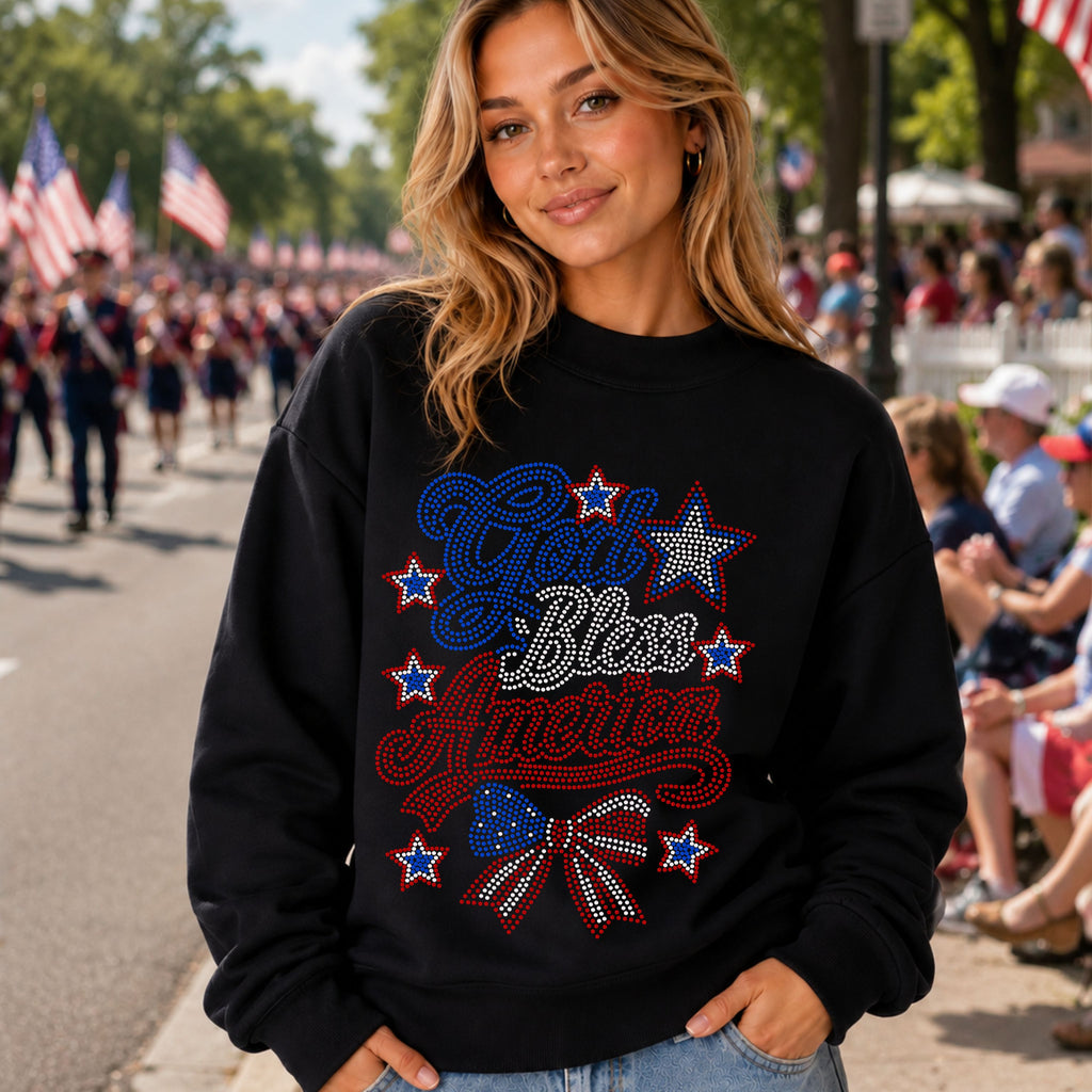 God Bless America Bow and Stars SPANGLE TRANSFER