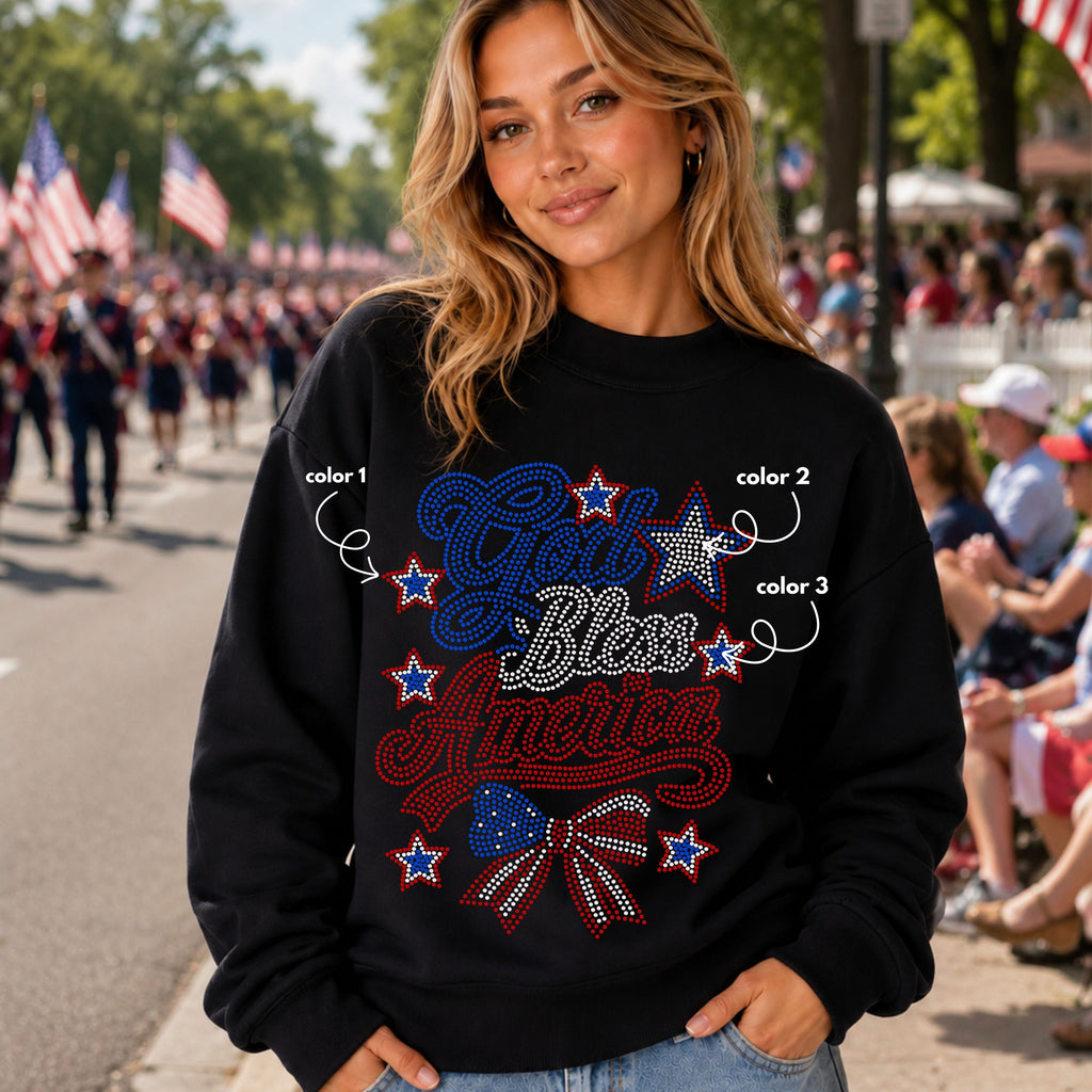 God Bless America Bow and Stars SPANGLE TRANSFER