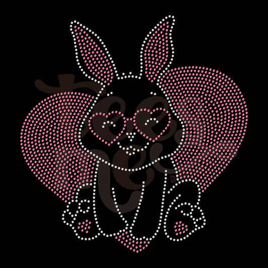 Cute Heart Bunny RHINESTONE TRANSFER