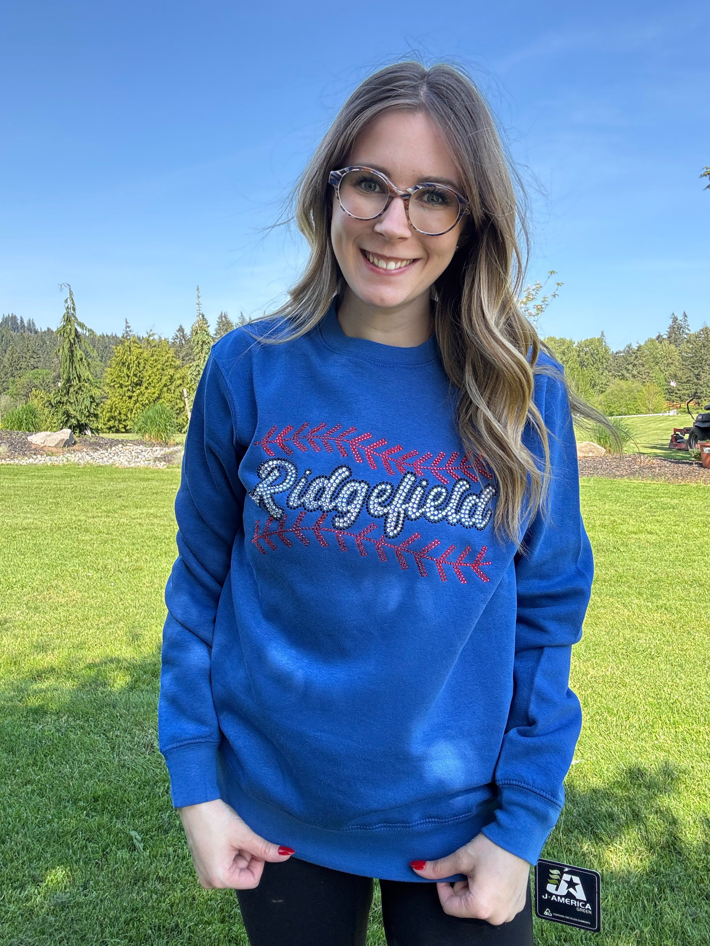 Ridgefield Baseball Stitching Rhinestone Crewneck