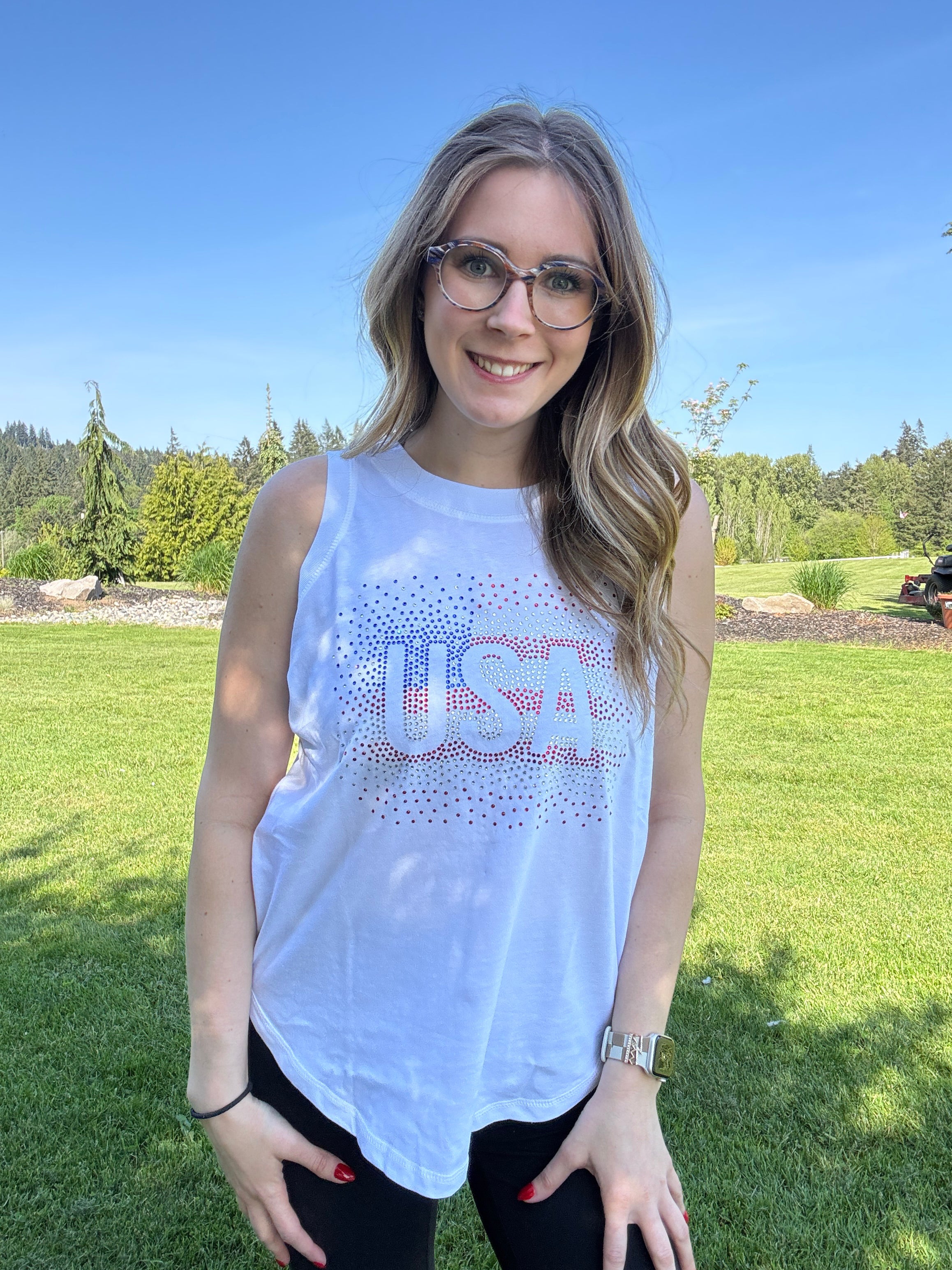 USA Flag Scatter Rhinestone Tank