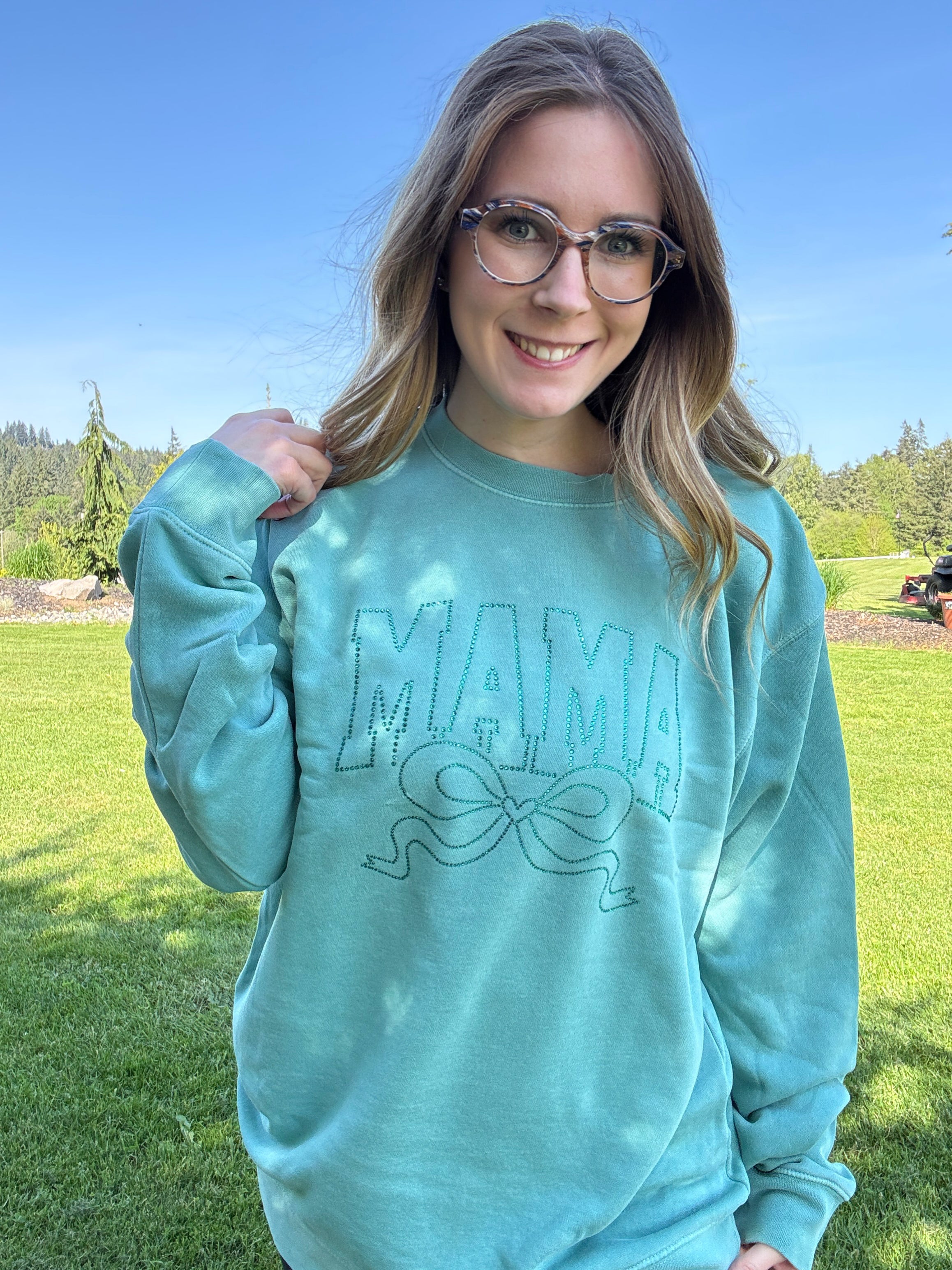 Mama Bow Rhinestone Crewneck