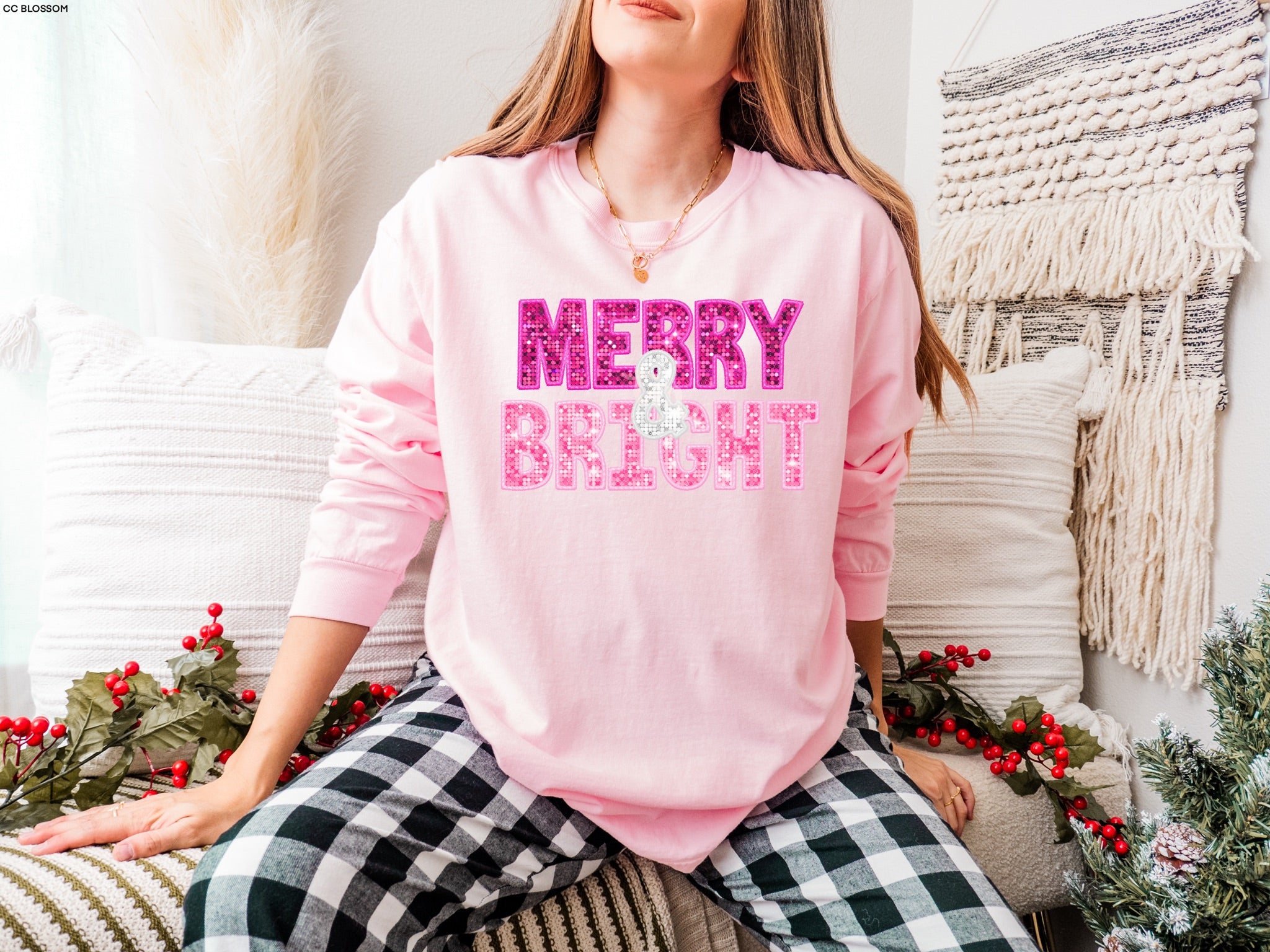 GLITTER Faux Embroidery Merry & Bright MATTE CLEAR FILM