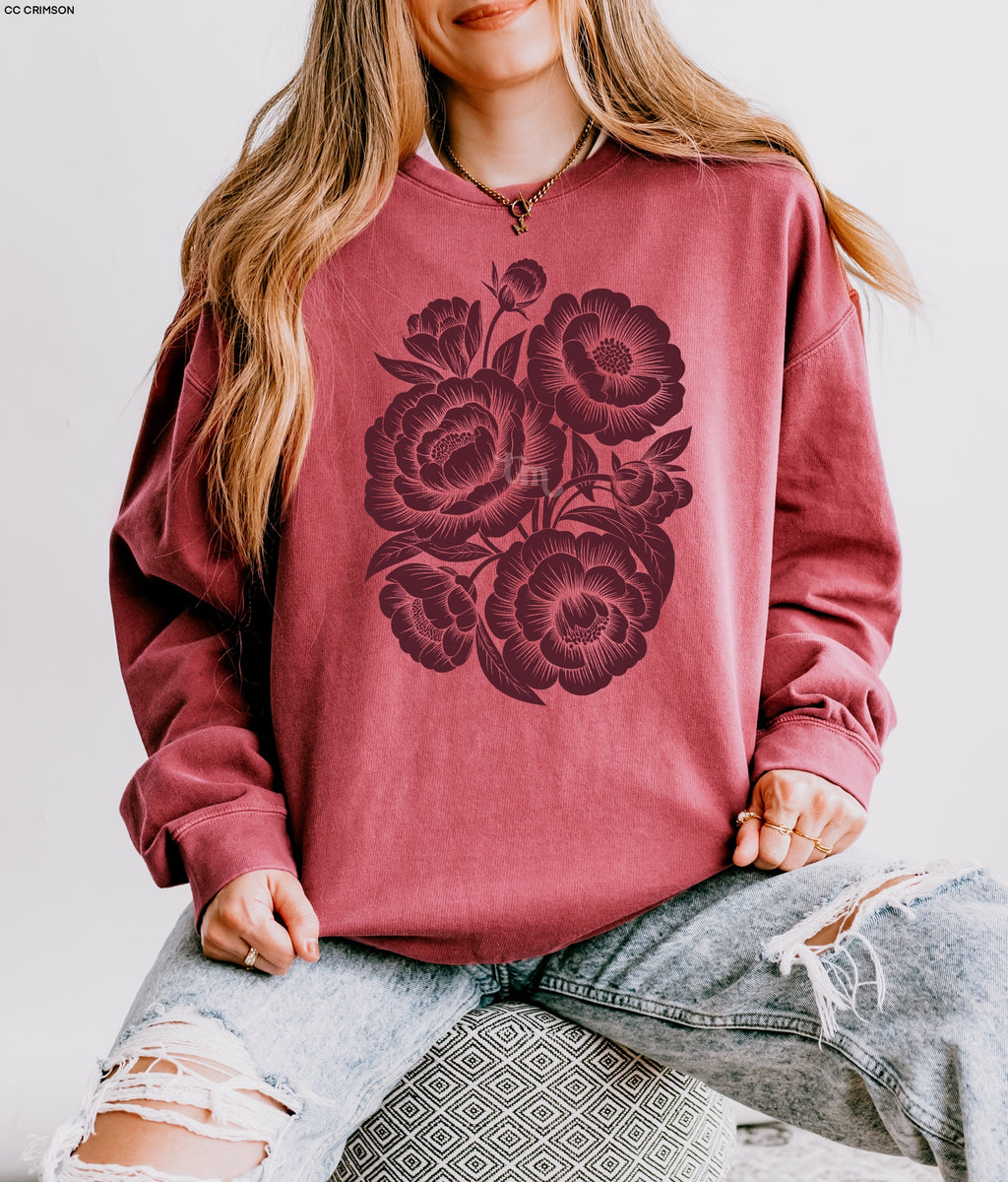 TMT // Linocut Peonies MAROON INK