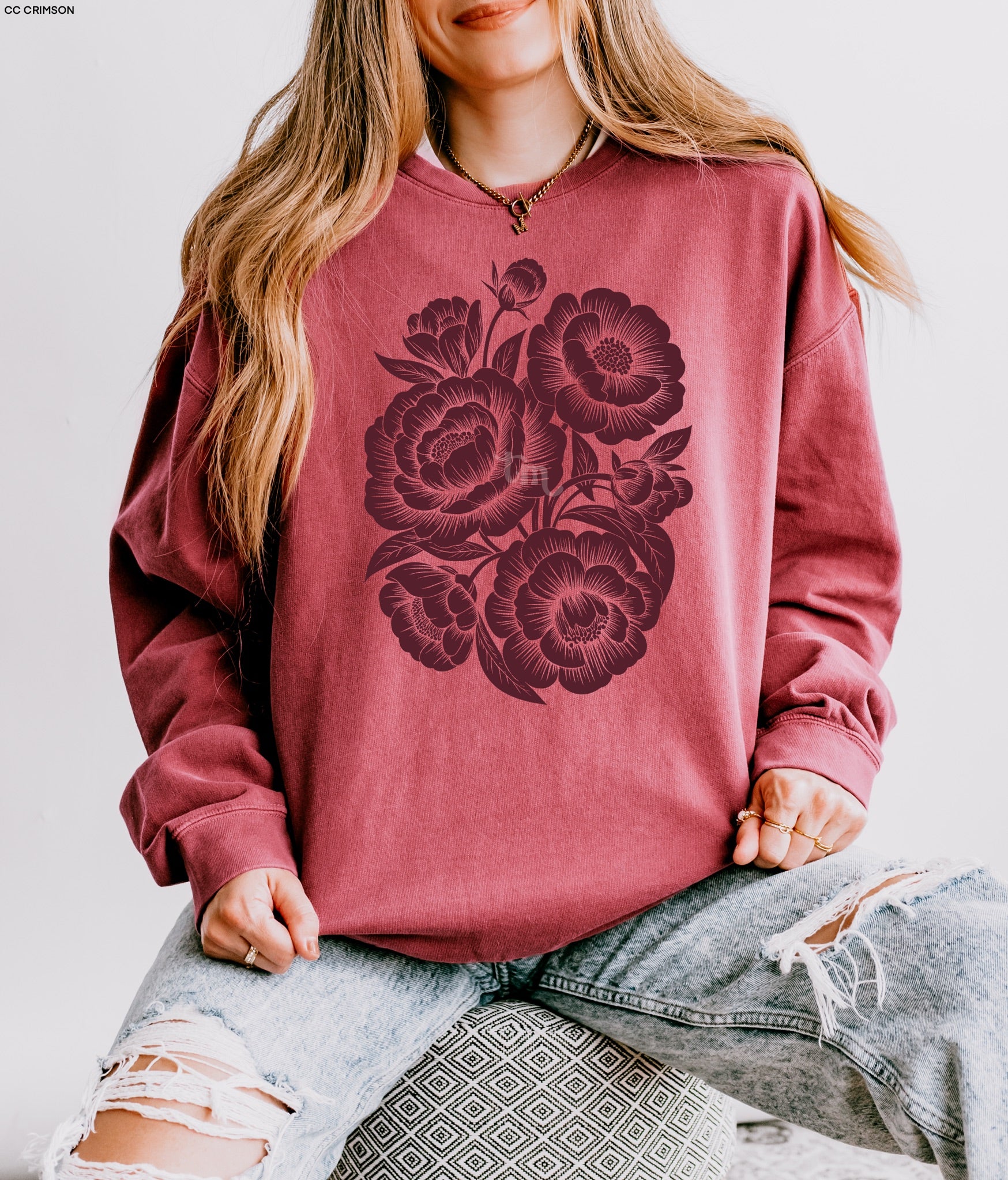 TMT // Linocut Peonies MAROON INK