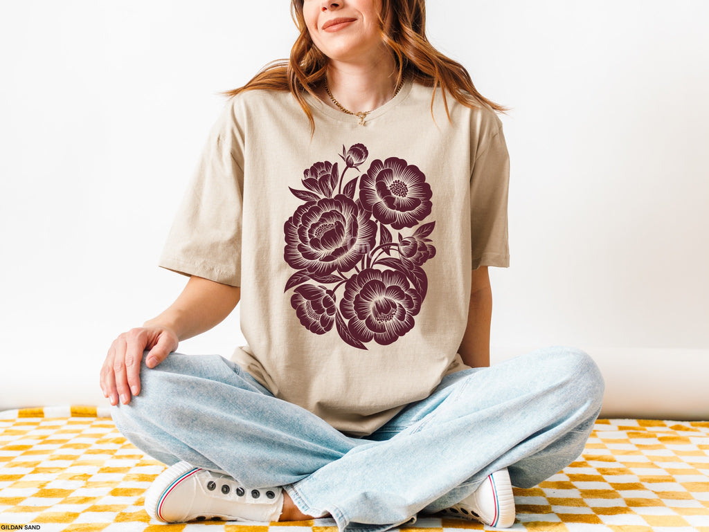 TMT // Linocut Peonies MAROON INK