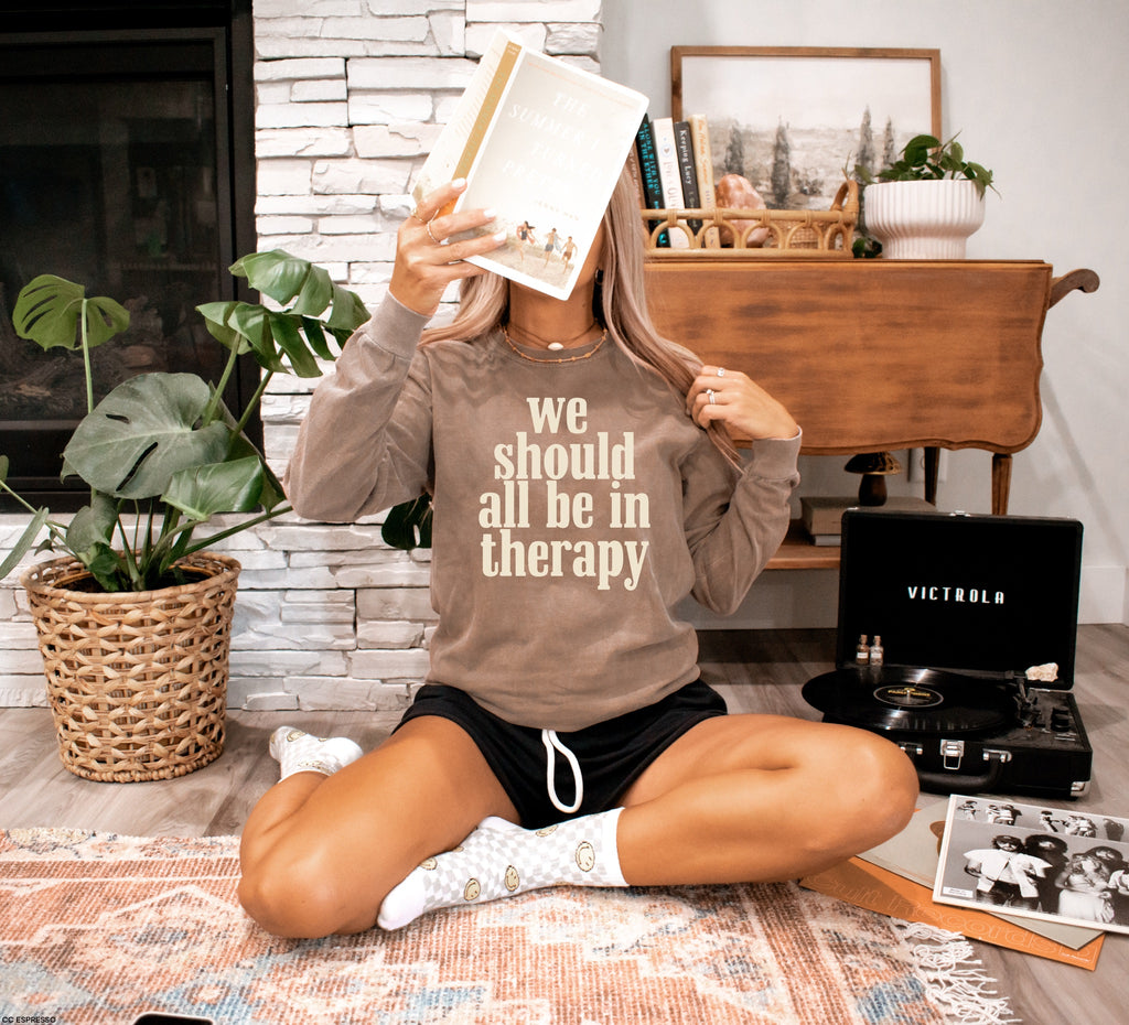 We Should All Be In Therapy BEIGE INK