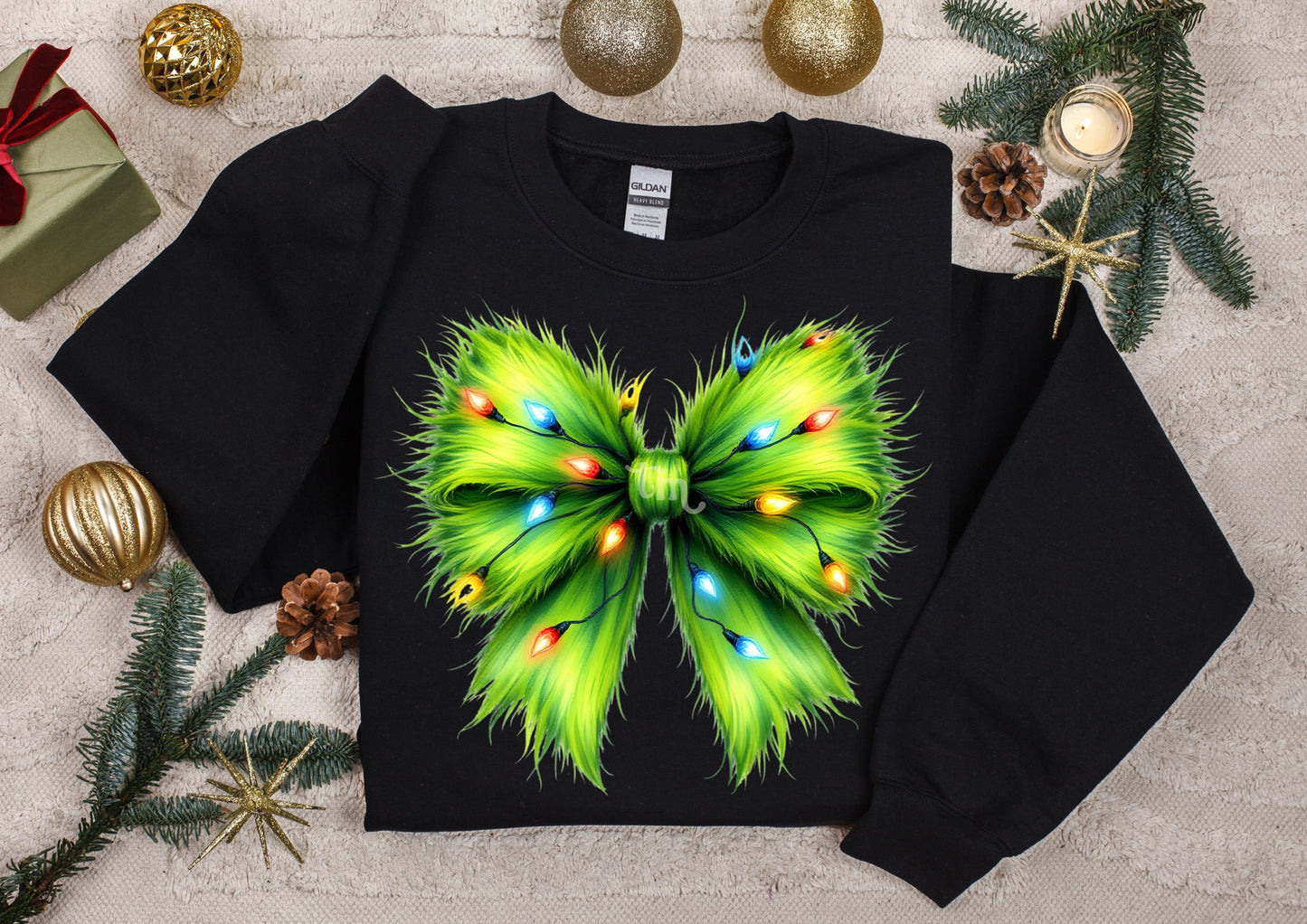 TMT // Furry Green Christmas Bow FULL SIZE + POCKET