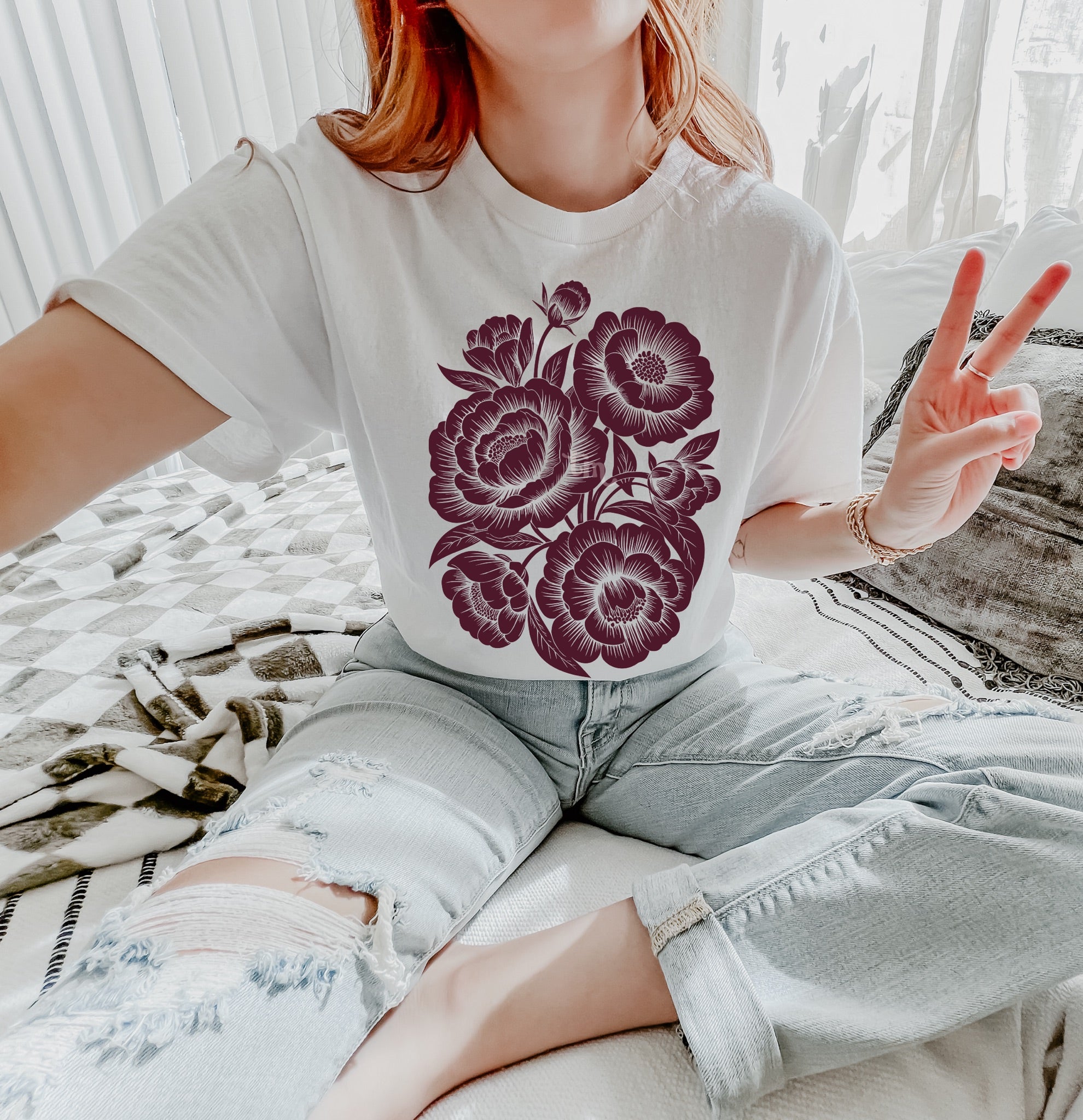 TMT // Linocut Peonies MAROON INK