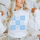 Retro Checker Snowflakes LIGHT BLUE INK