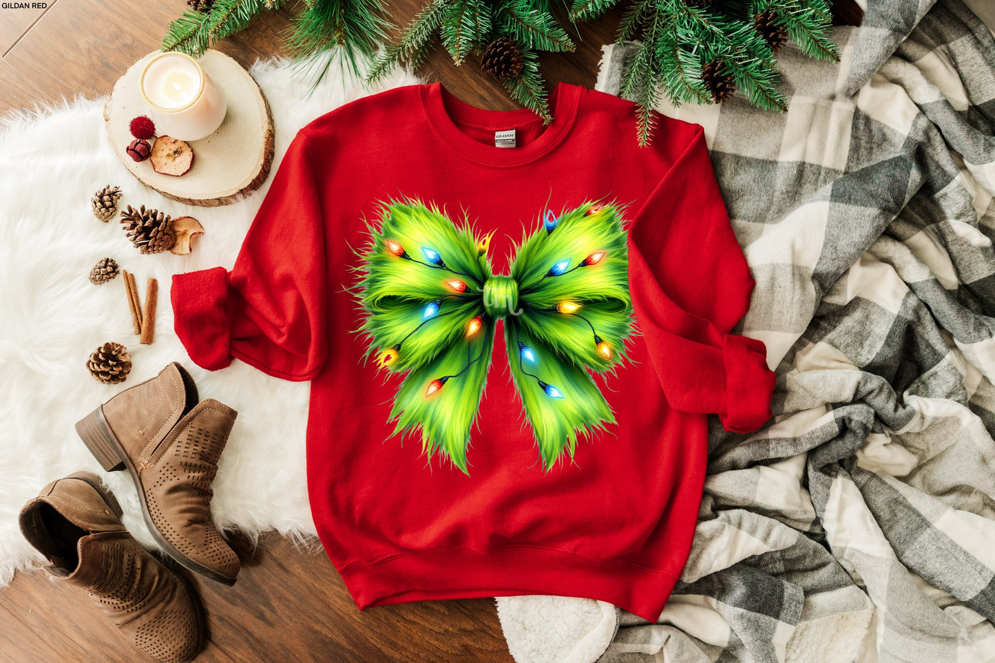 TMT // Furry Green Christmas Bow FULL SIZE + POCKET