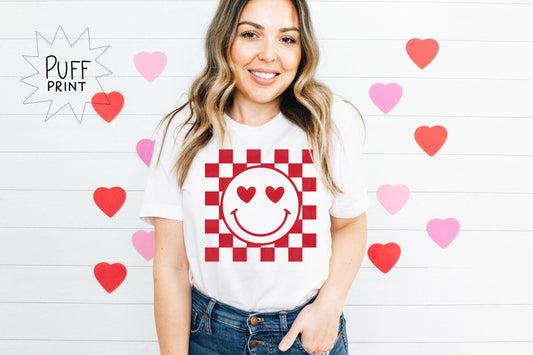 Checkered Heart Eyes PUFF RED INK 350 Degrees