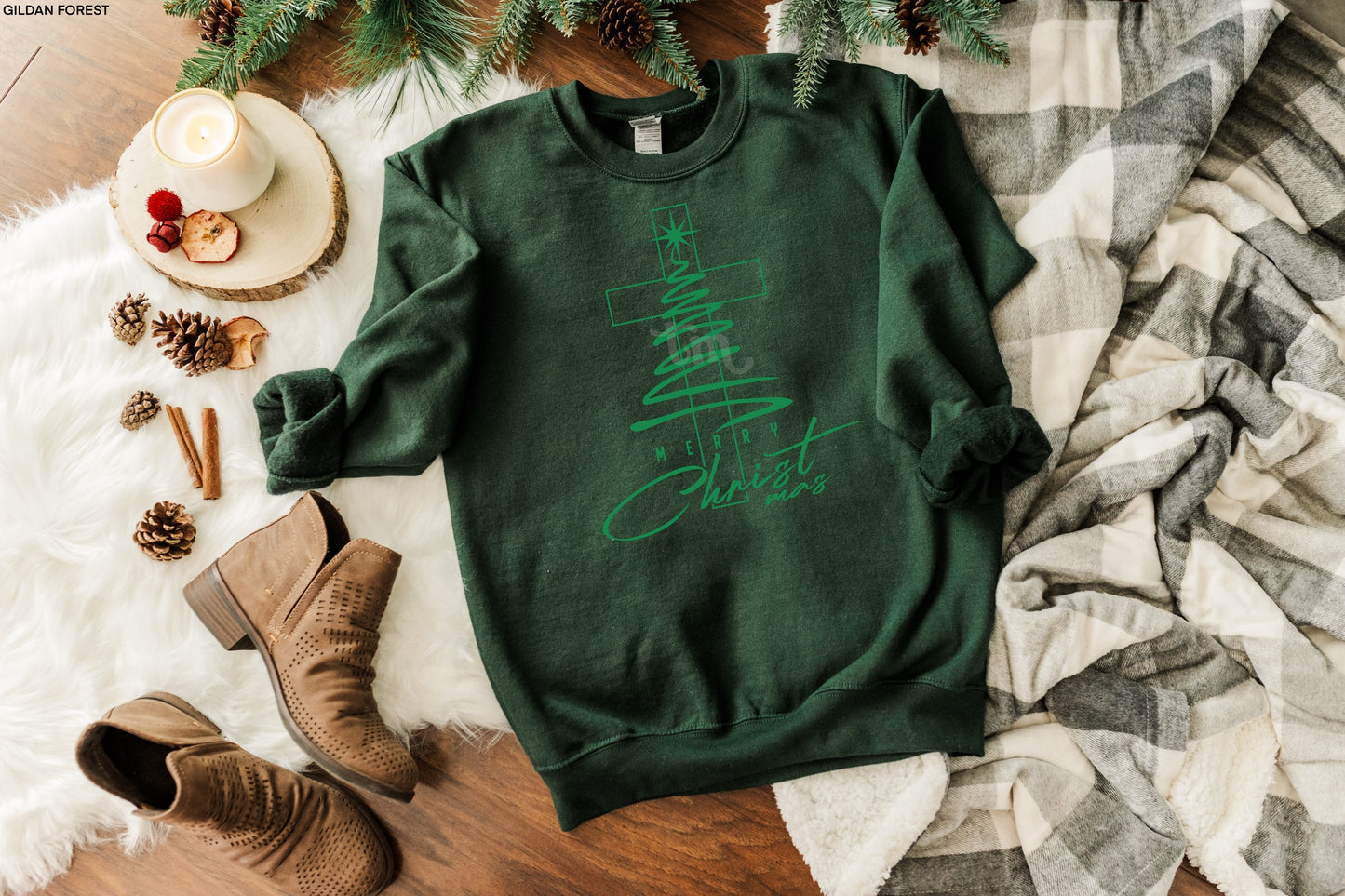 Merry Christmas Cross KELLY GREEN INK