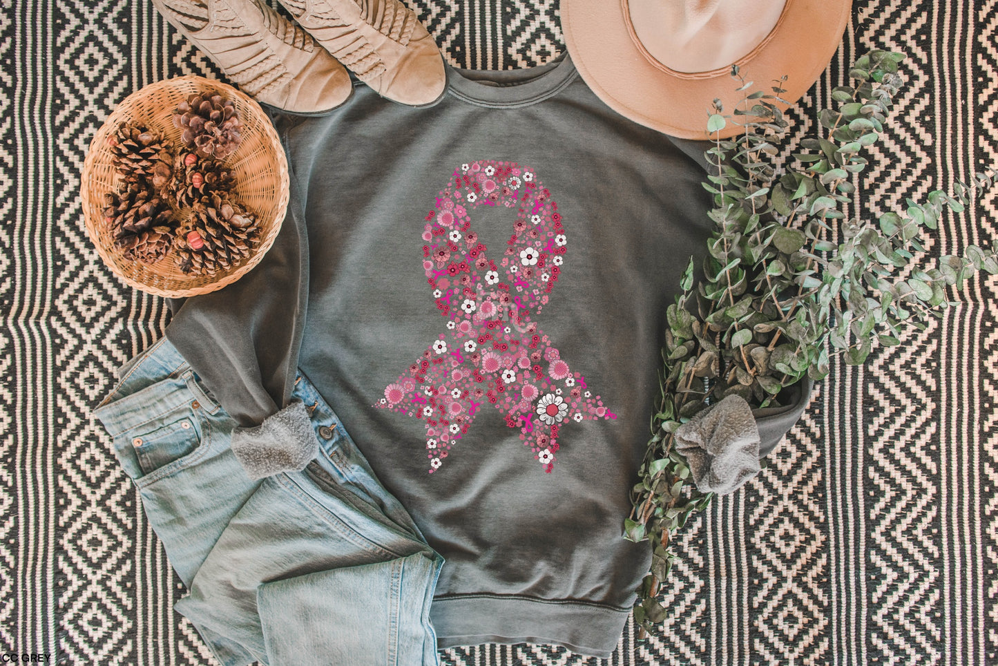 Floral Breast Cancer Awareness Ribbon MATTE CLEAR FILM