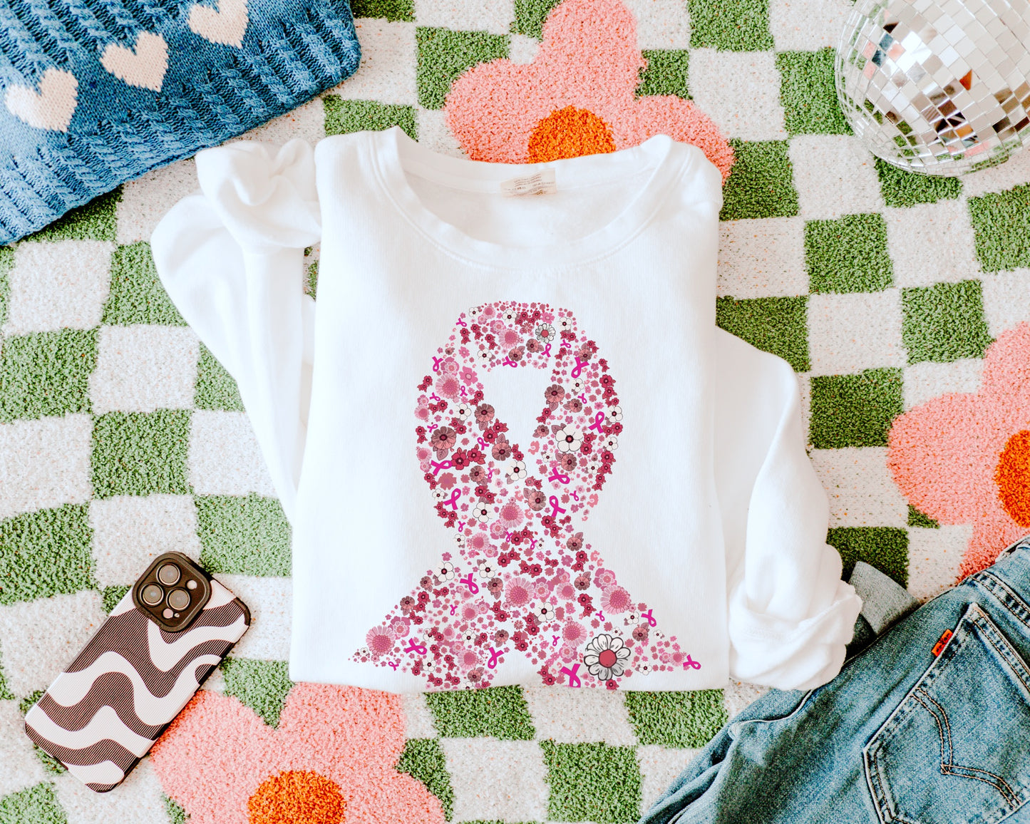 Floral Breast Cancer Awareness Ribbon MATTE CLEAR FILM