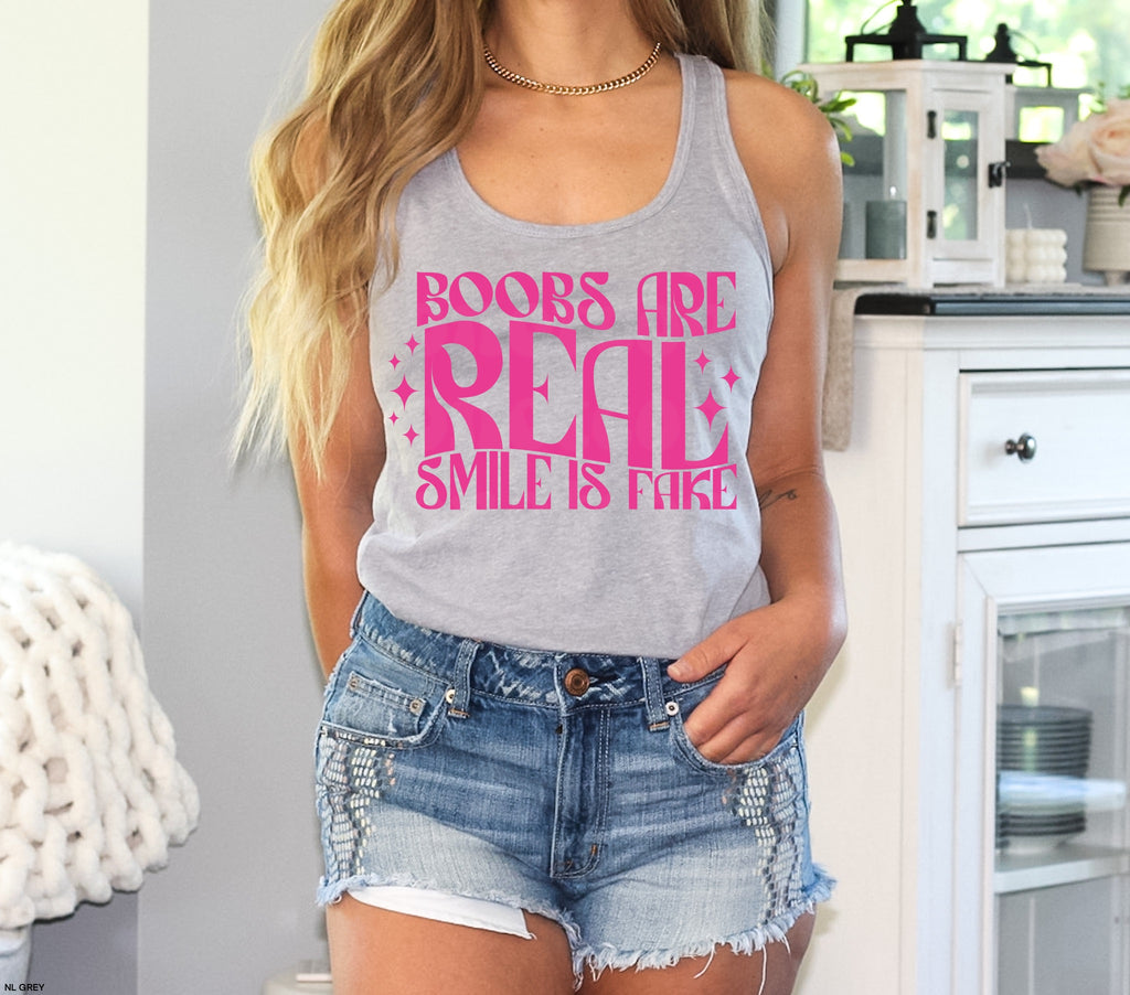 Boobs Real, Smile Fake HOT PINK INK