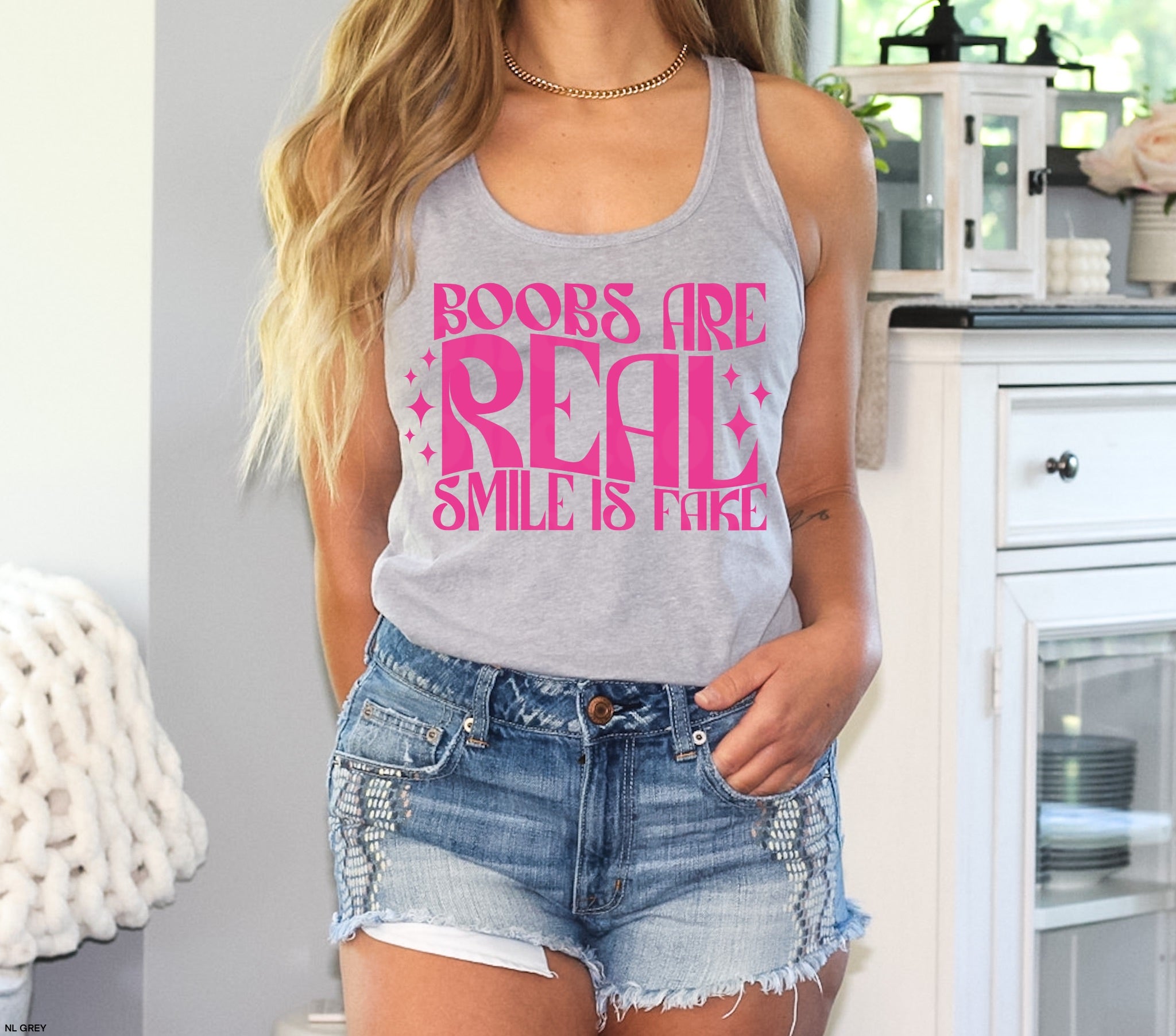 Boobs Real, Smile Fake HOT PINK INK