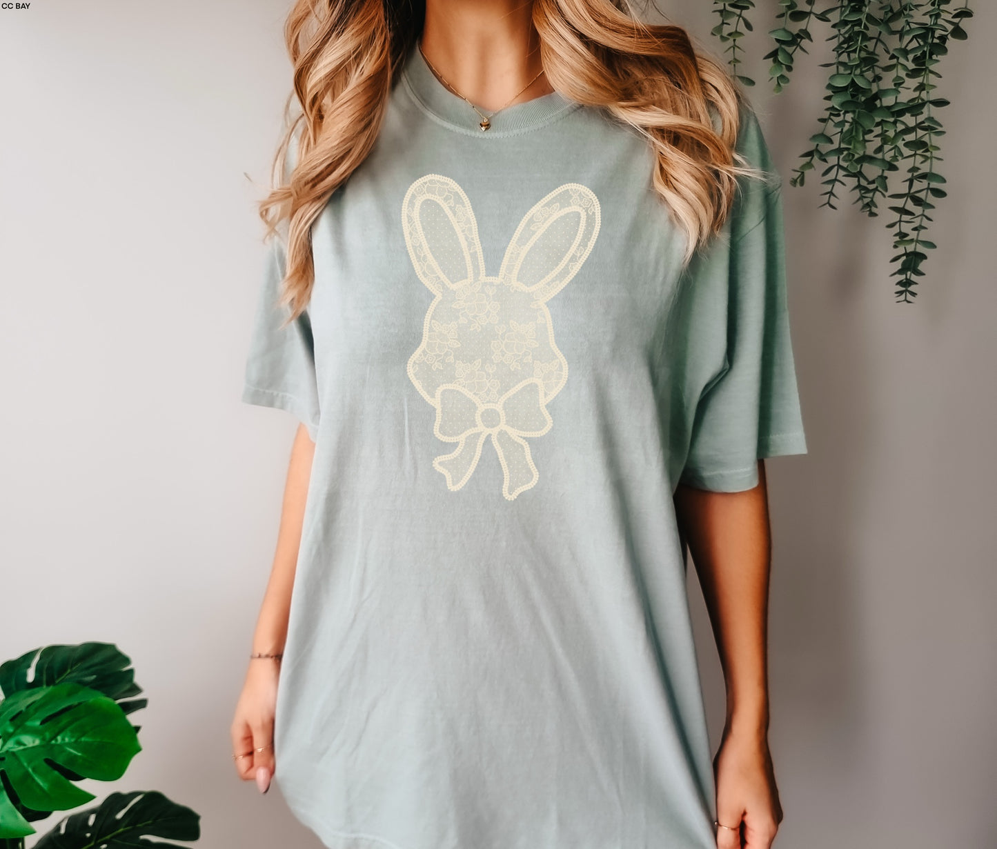 Lace Bunny with Bow BEIGE INK