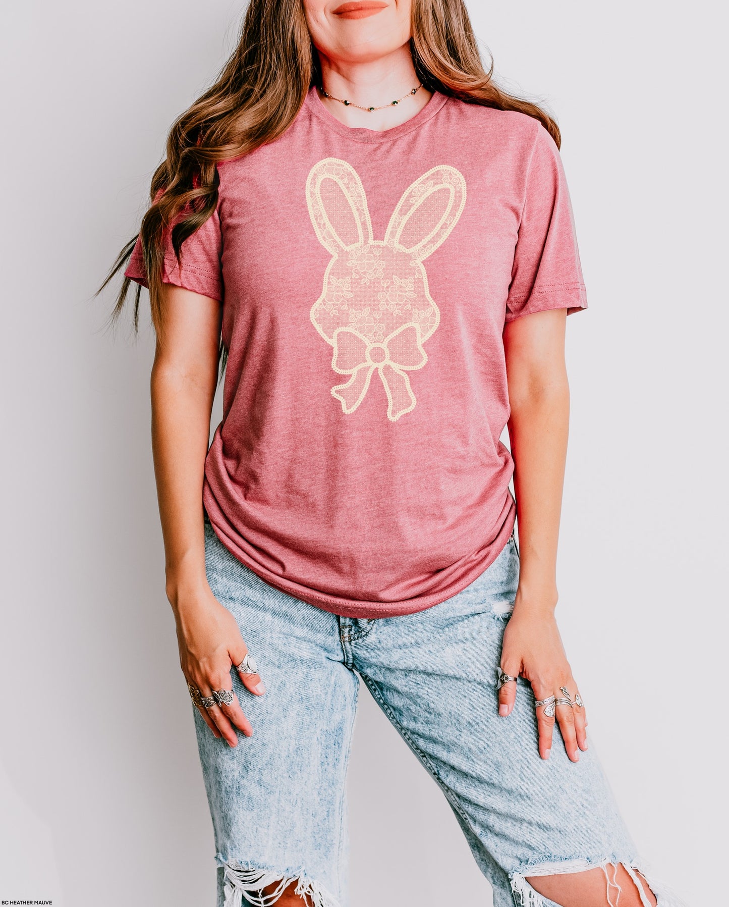 Lace Bunny with Bow BEIGE INK