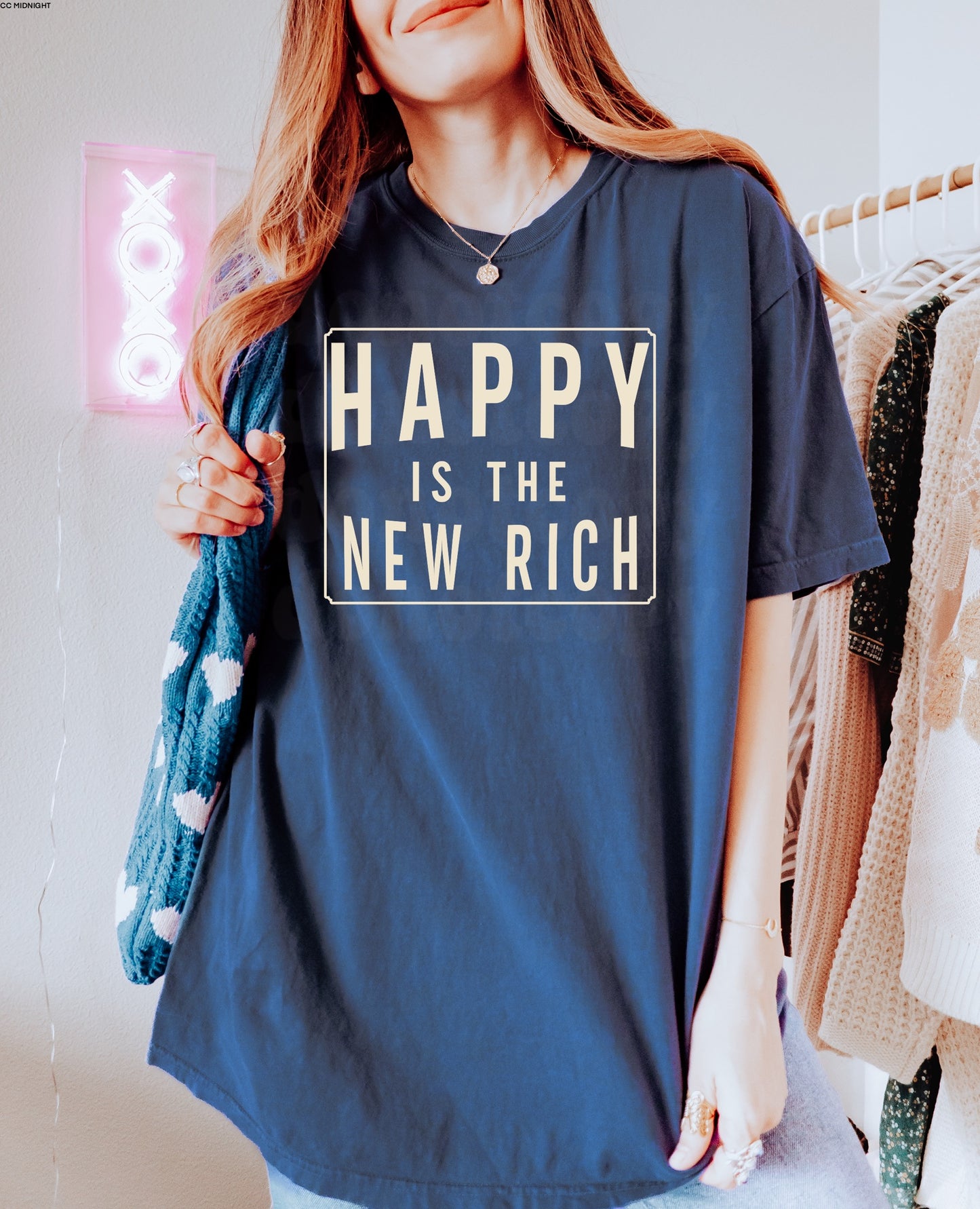 Happy Is The New Rich BEIGE INK