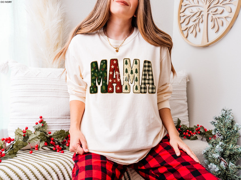 Faux Patch Vintage Christmas Mama MATTE CLEAR FILM